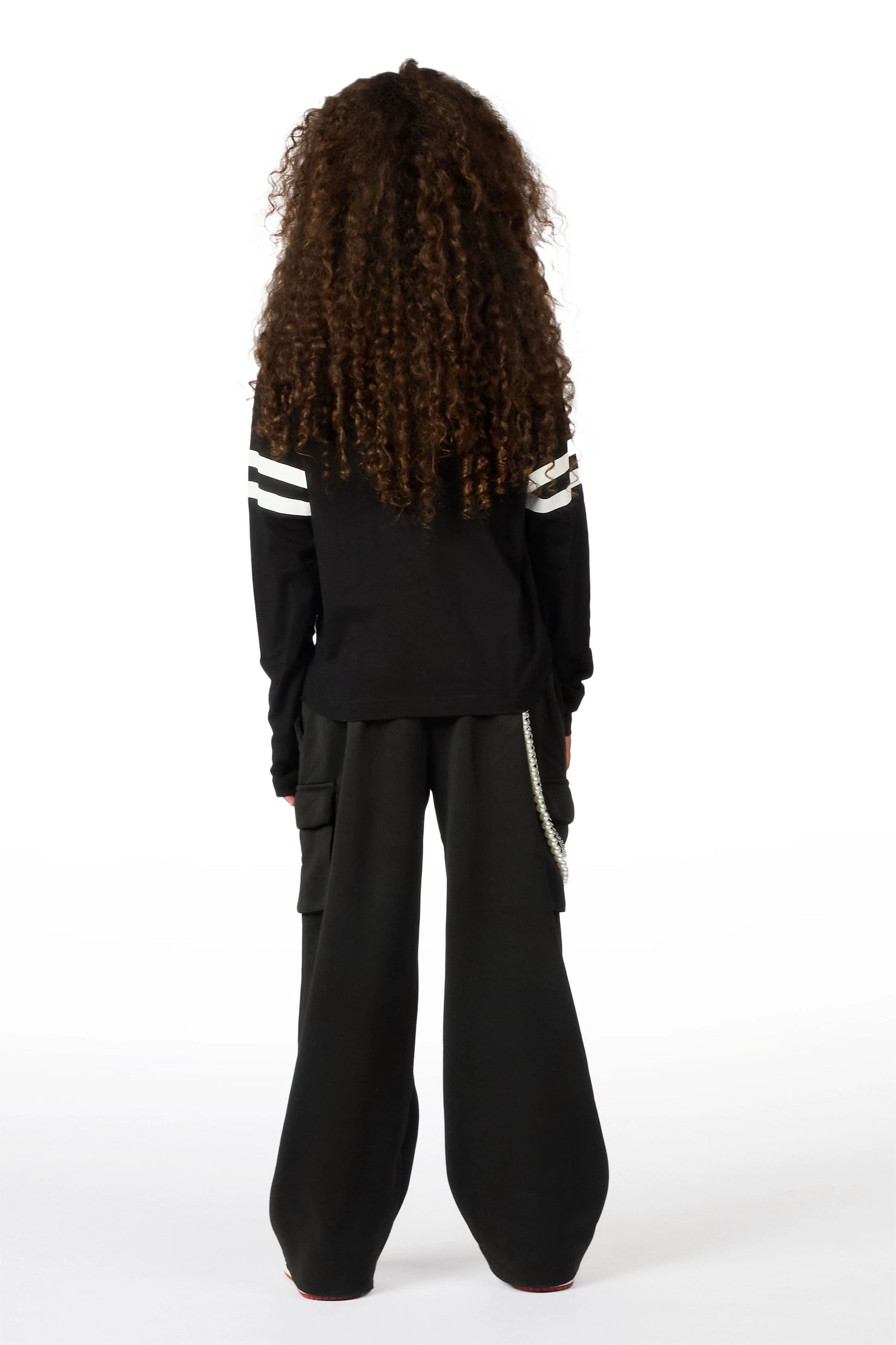 Girls Alexa Black Long Sleeve Shirt Double Waisted Super Baggy Track Set