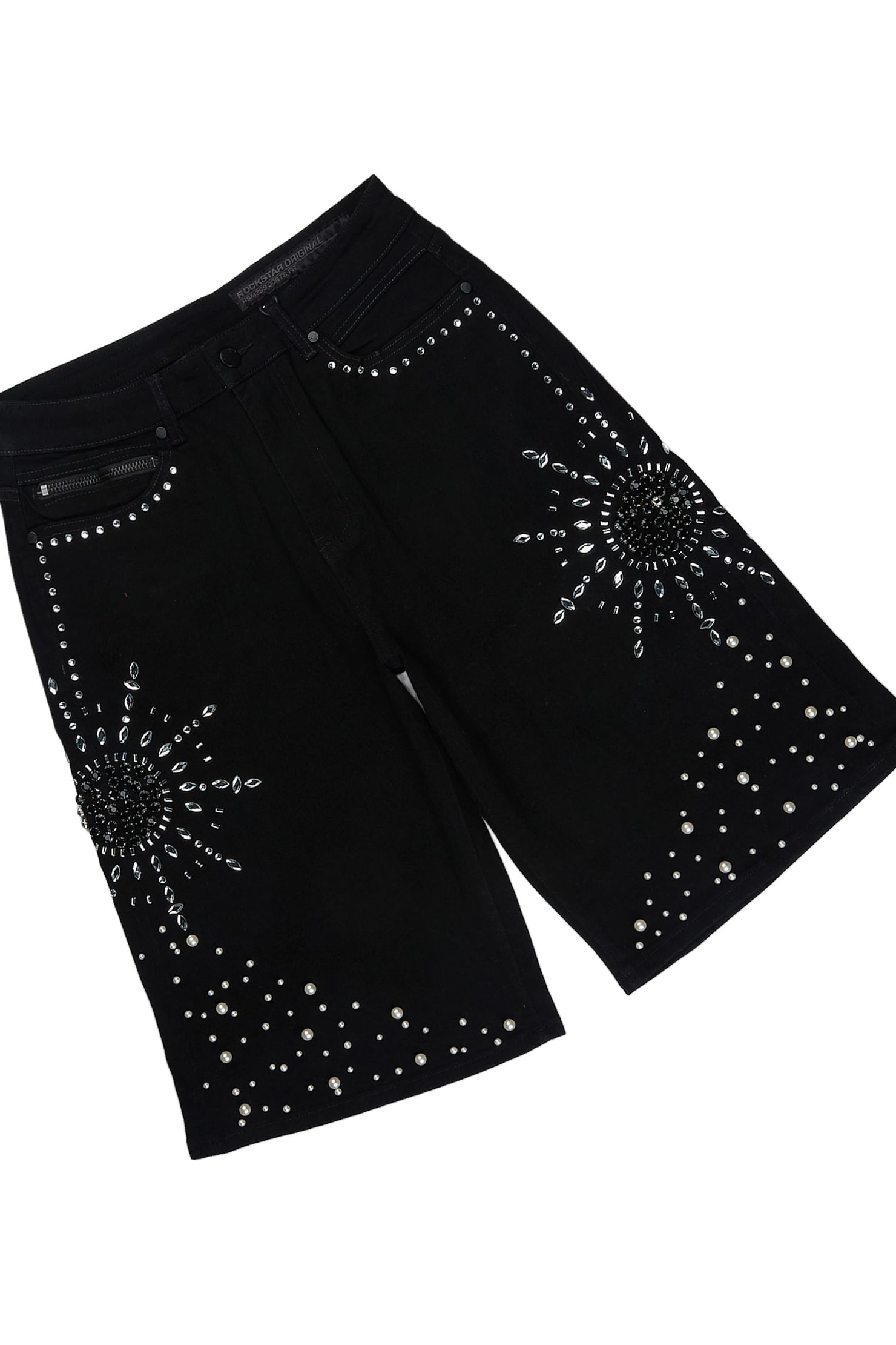 Tryst Black Rhinestone T-Shirt Denim Short Set