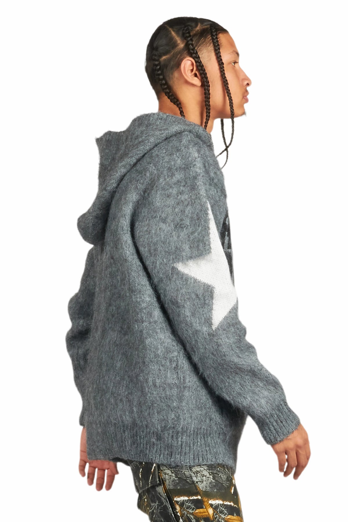 States Grey Graphic Knitted Hoodie