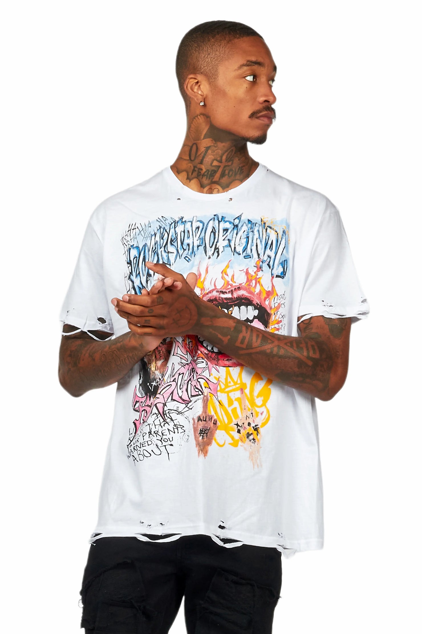Yooz White Graphic Oversized T-Shirt