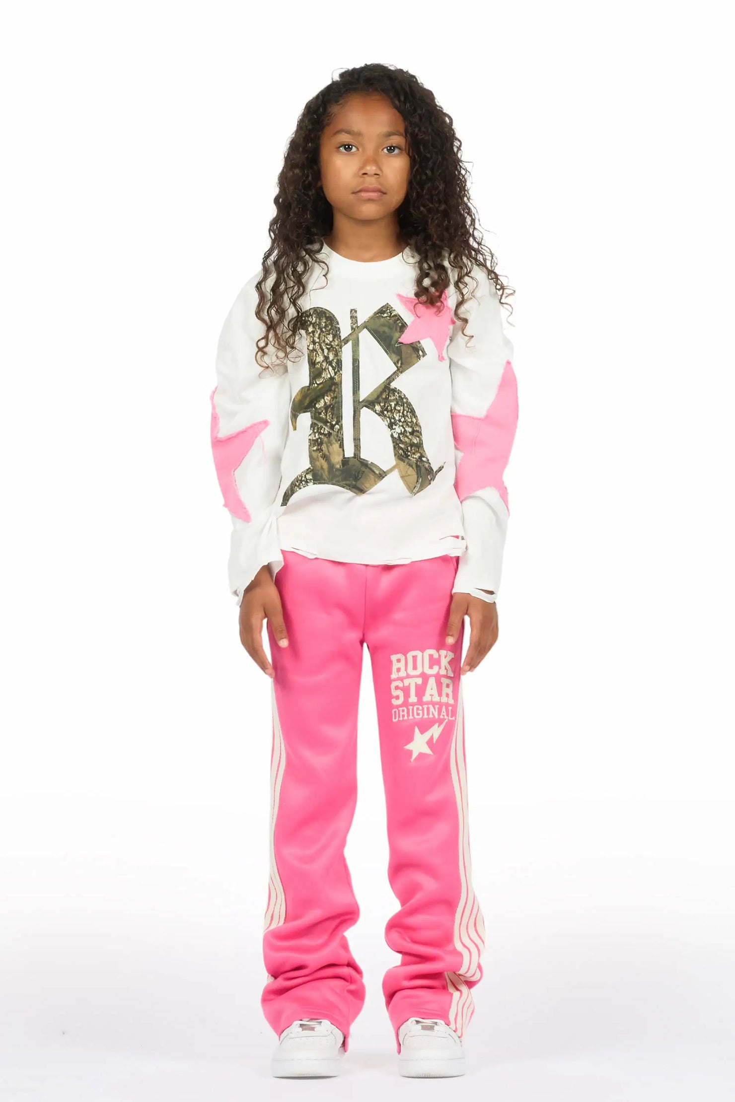 Girls Briana Hot Pink Stacked Flare Pant