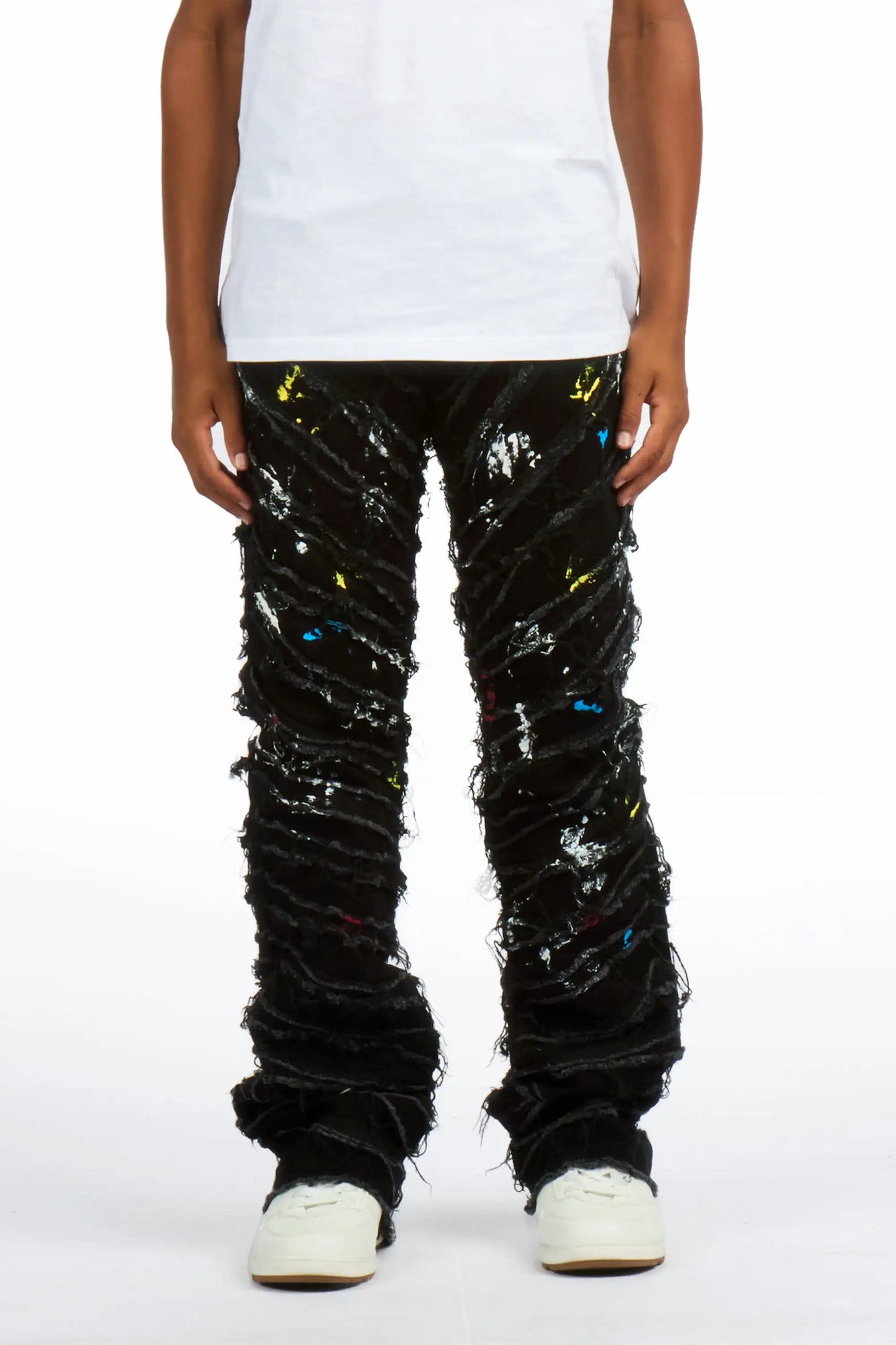 Boys Charly 2.0 Black Stacked Painter Flare Jean
