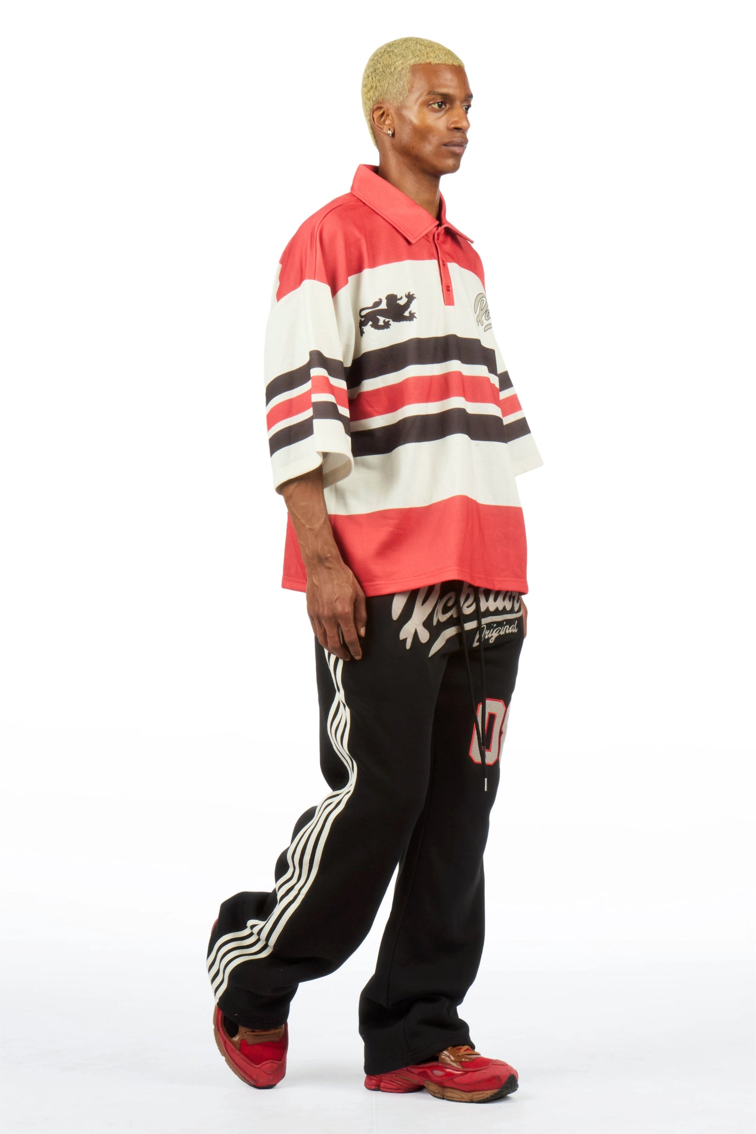 Yazan Red Crop Boxy Polo/ French Terry Relaxed Pant Track Set