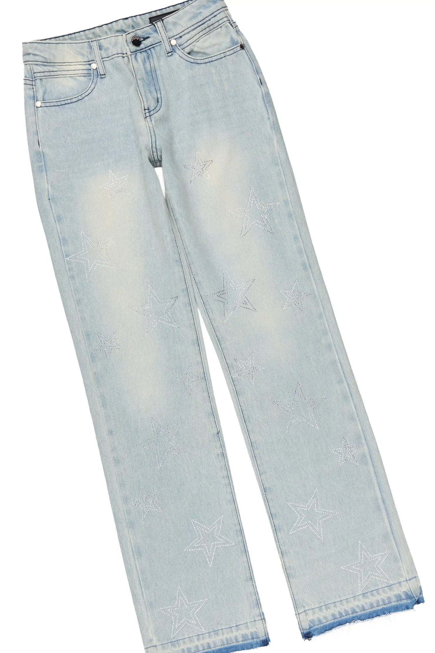 Boys Wizzurd White/Blue Cut Off Stacked Jean Set