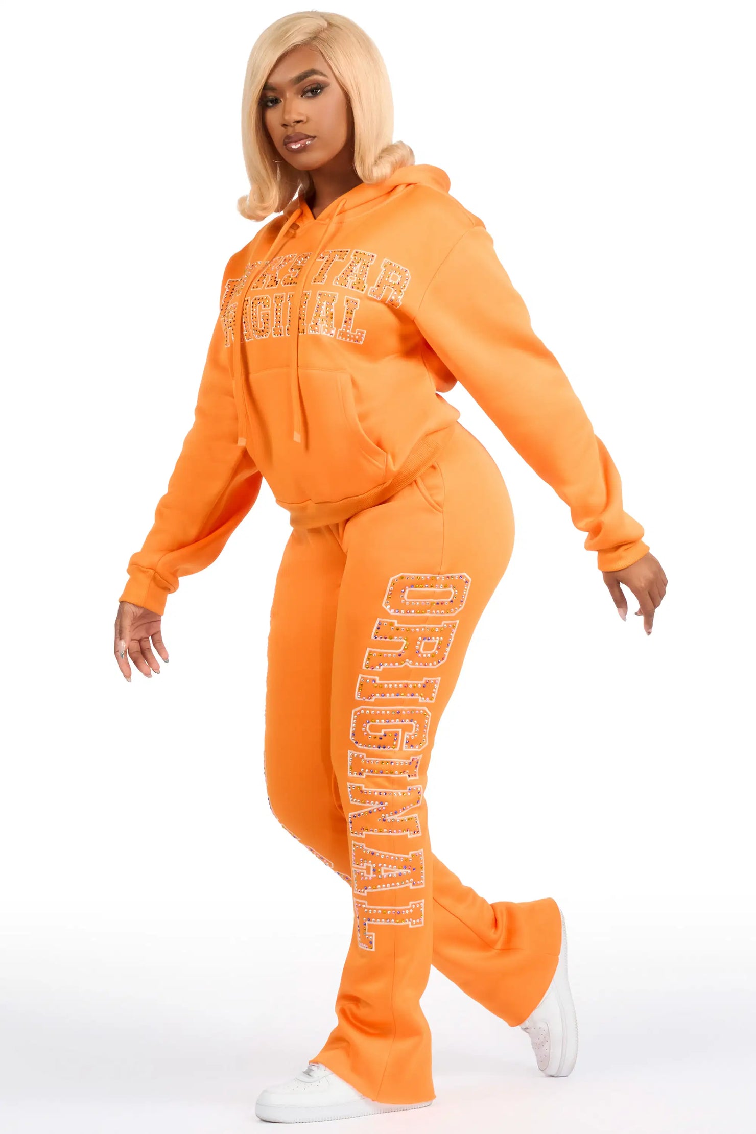 Quianna Orange Rhinestone Stacked Track Set