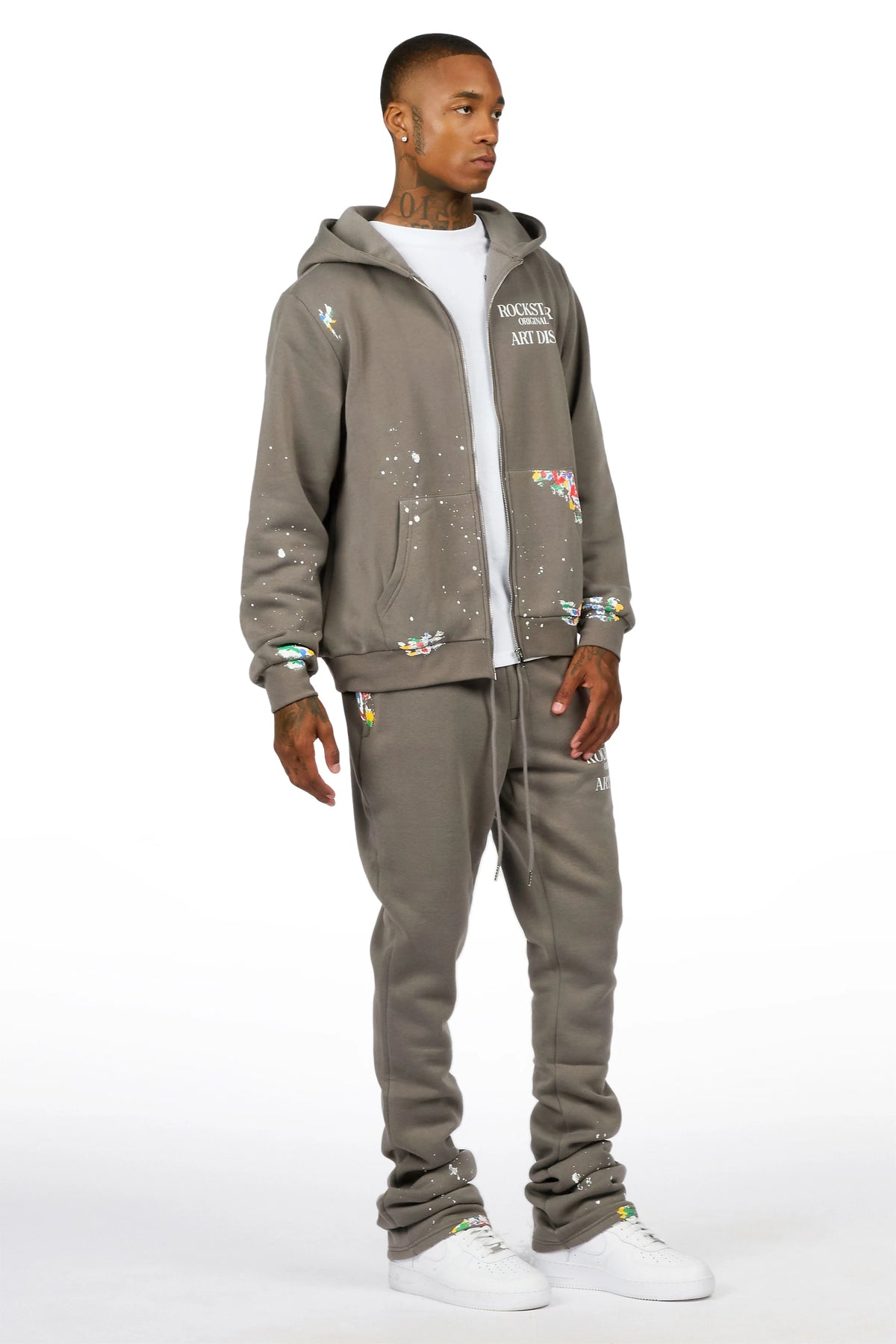 Art Dist Dark Grey Zip Up Hoodie/Stacked Track Set