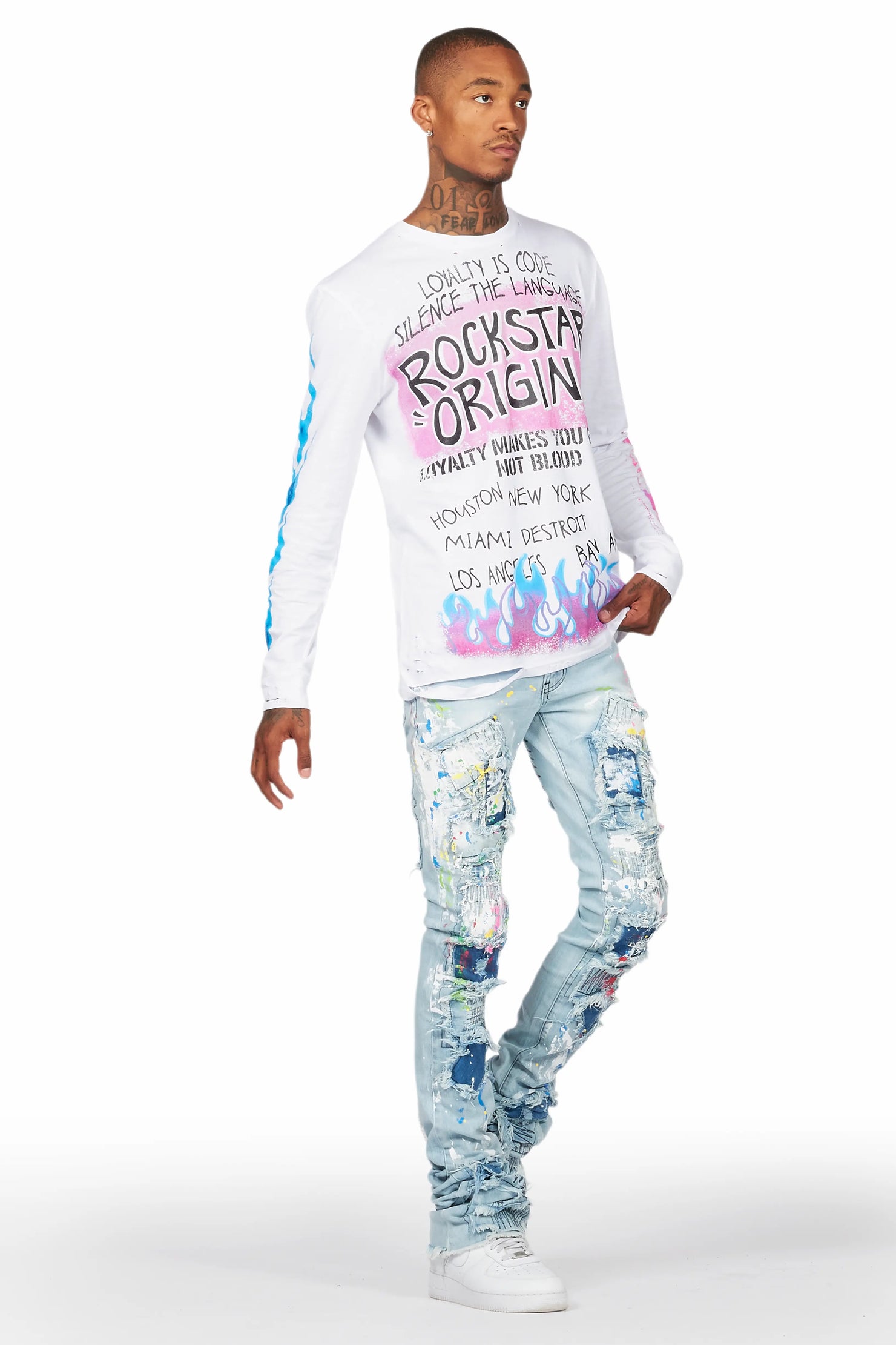 Dallon Blue Painter Super Stacked Flare Jean