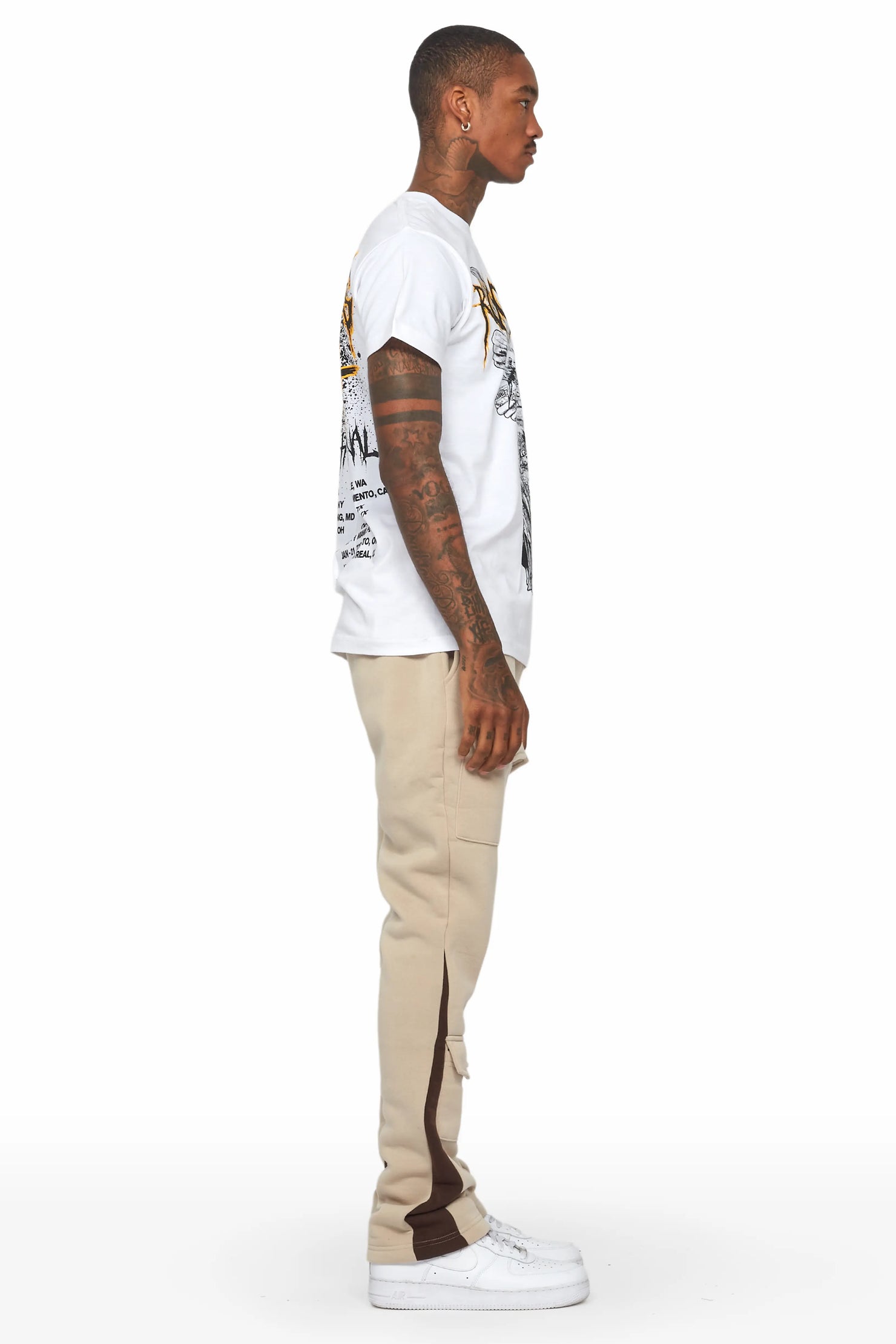 Joncarlo Taupe Stacked Flare Track Pant