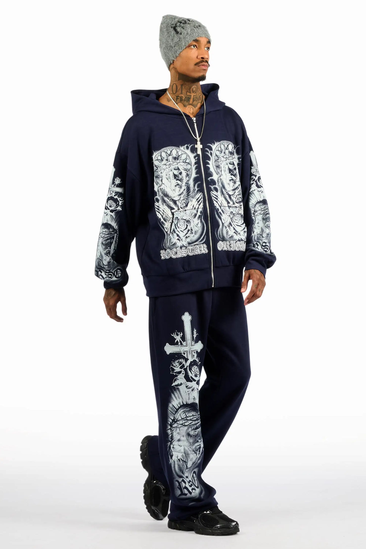 Blasted Navy/White Hoodie/Baggy Pant Track Set