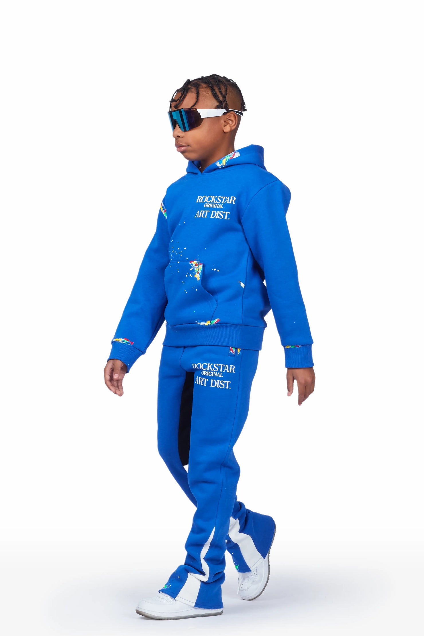 Boys Art Dist. Royal Blue Hoodie Stacked Flare Track Set
