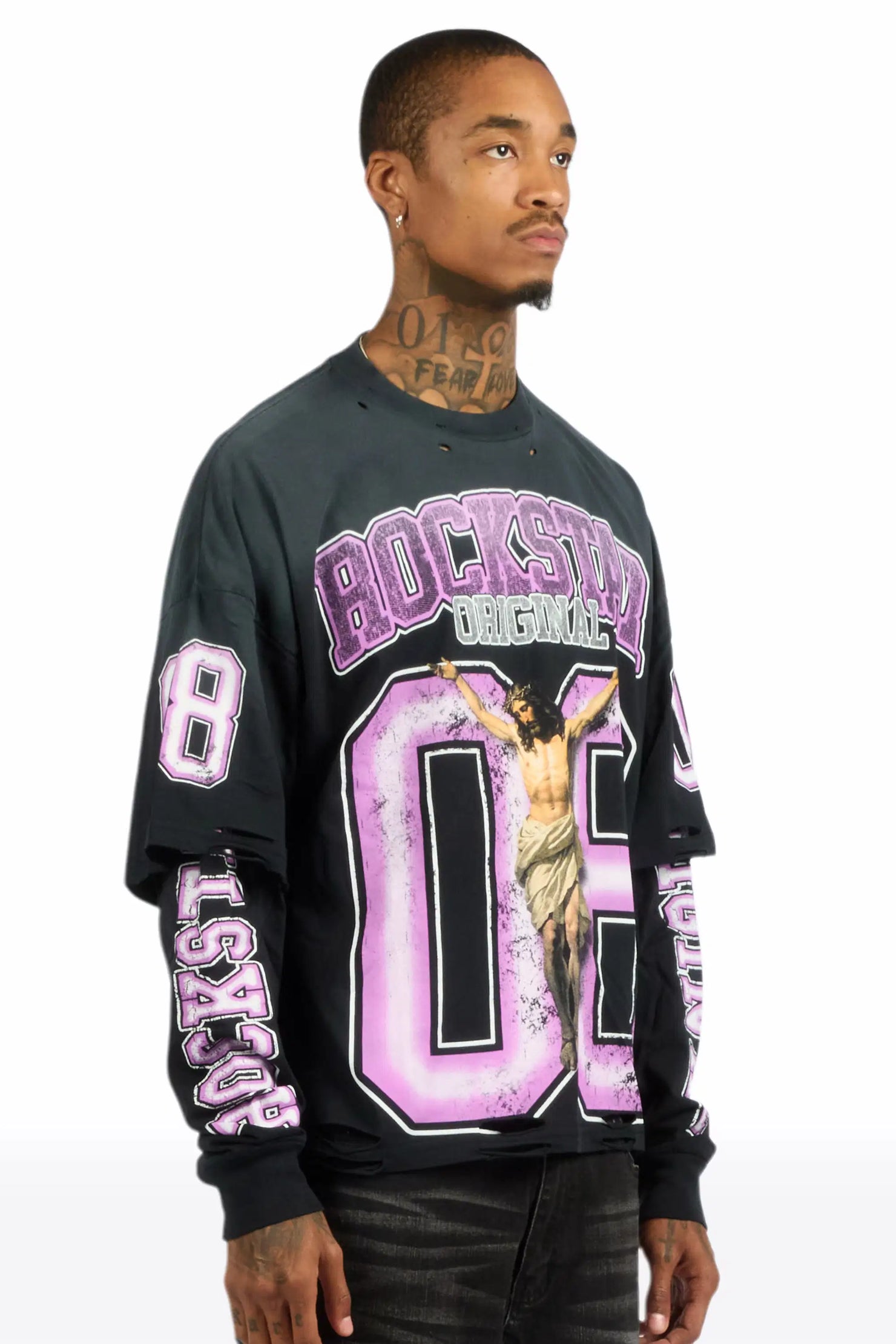 Fields Black/Purple Double Layer Long Sleeve Graphic T-Shirt