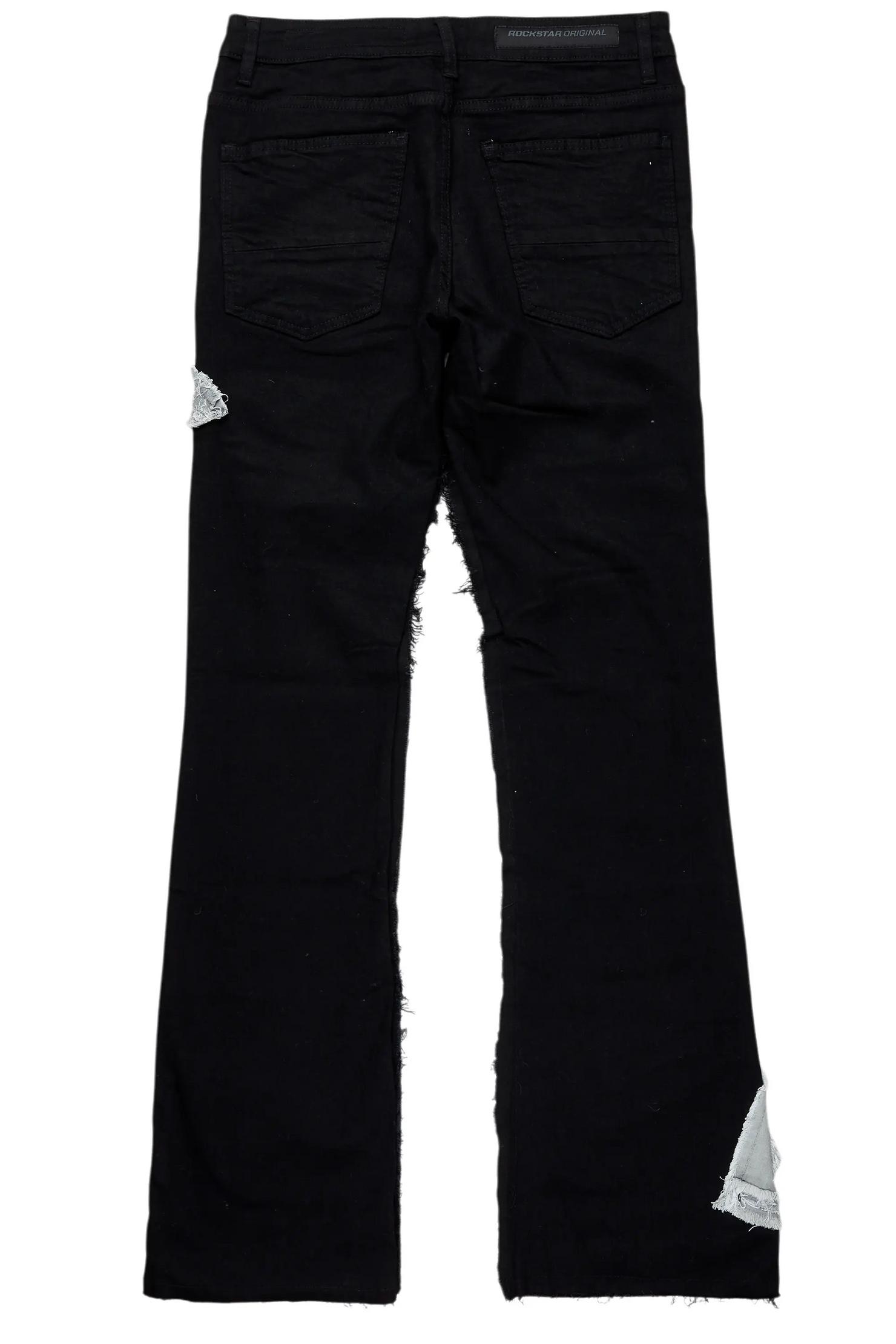 Fraust Jet Black Patchwork Stacked Flare Jean