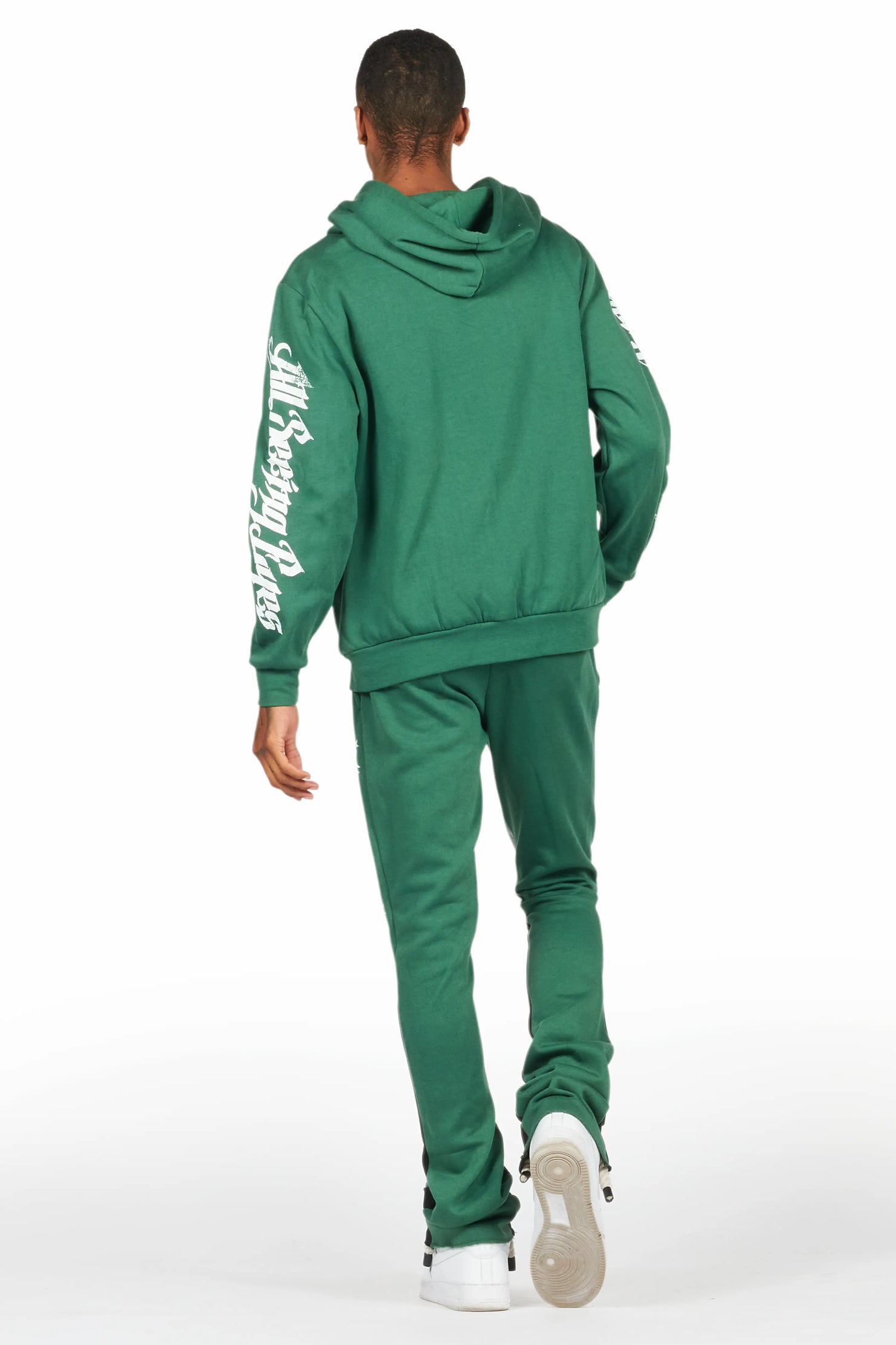 All Seeing Eyes Dark Green Stacked Flare Track Pant Set