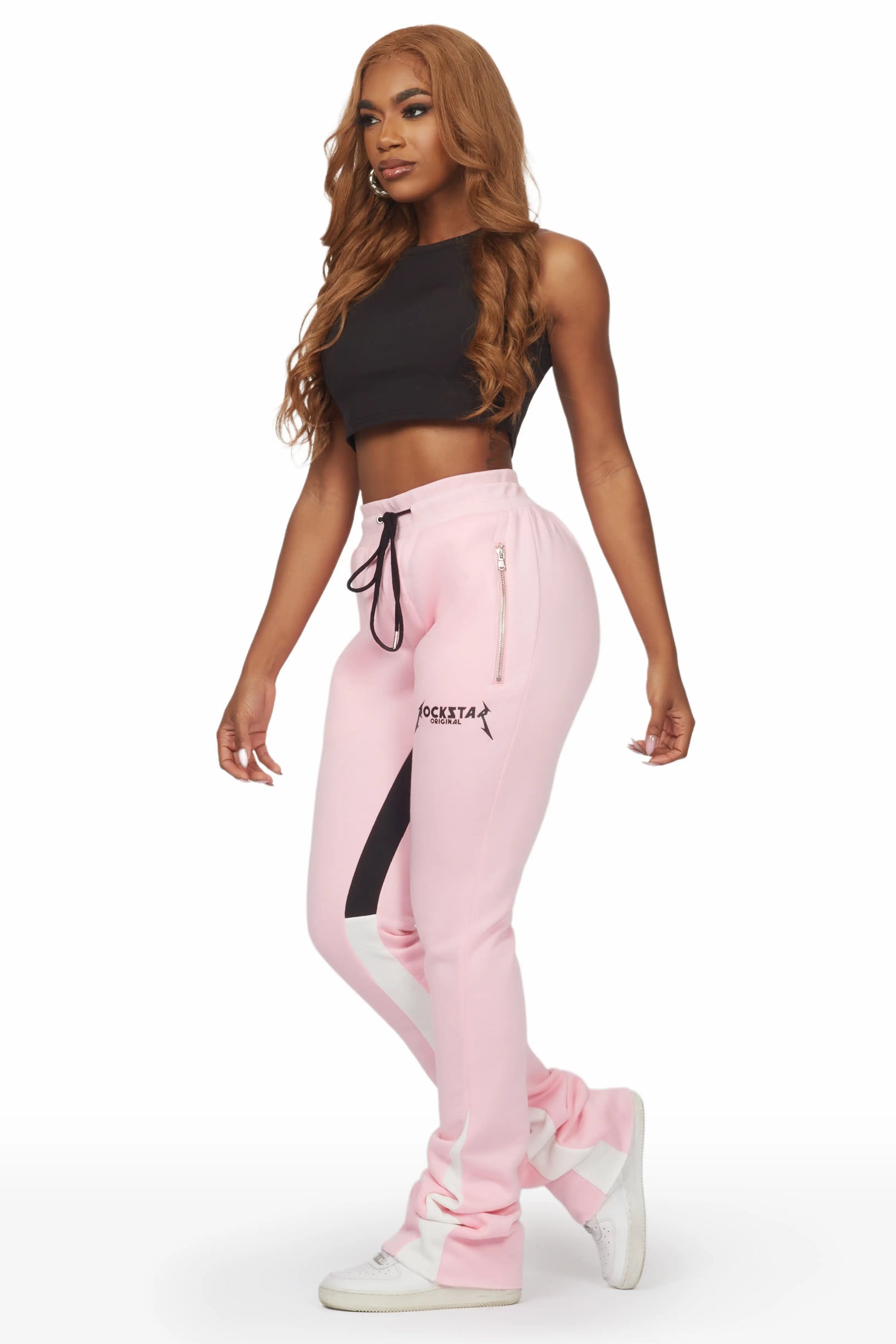Emery Pink Stacked Flare Track Pant