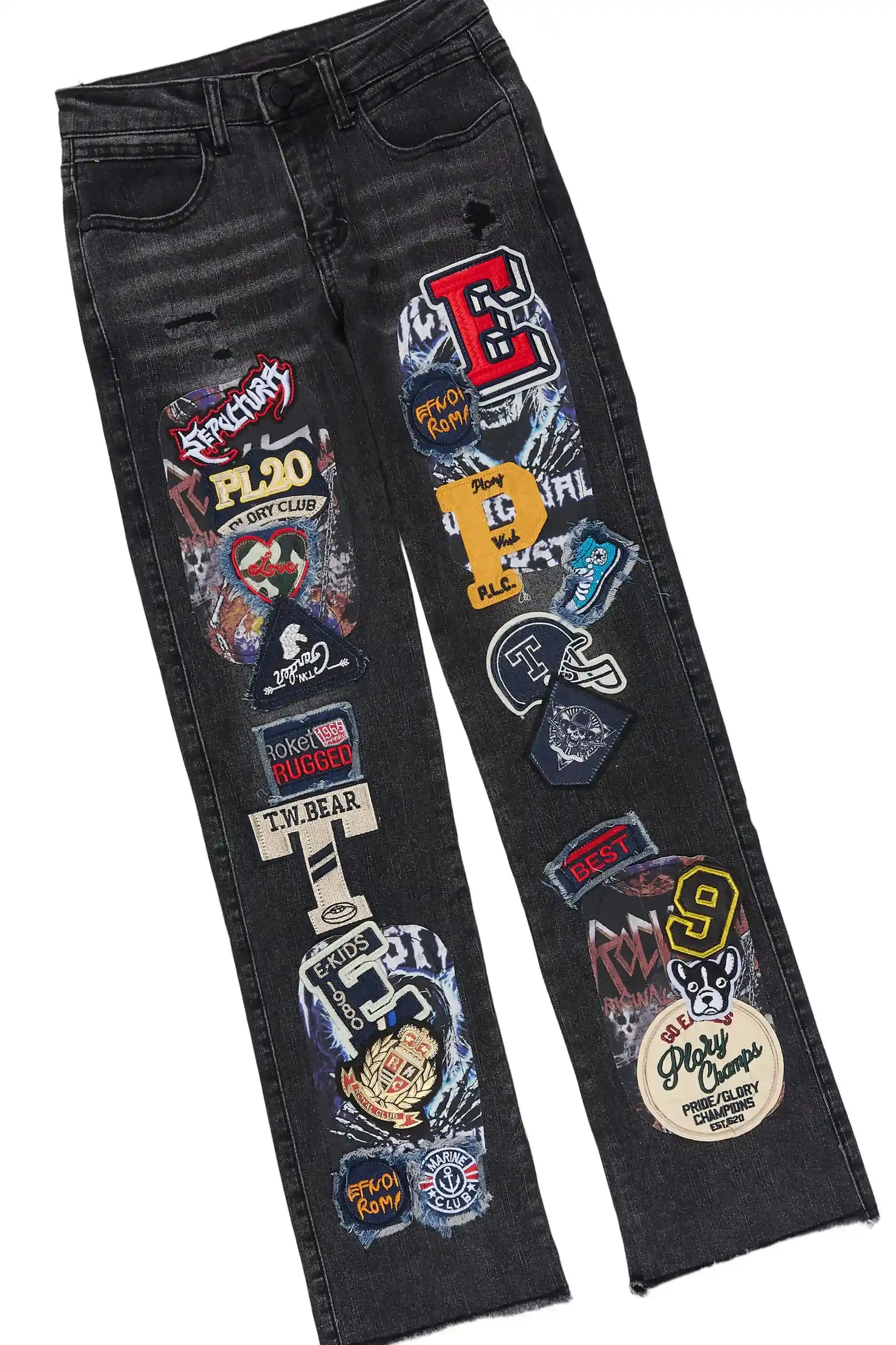 Boys Delzzon White/Black T-Shirt Stacked Jean Set