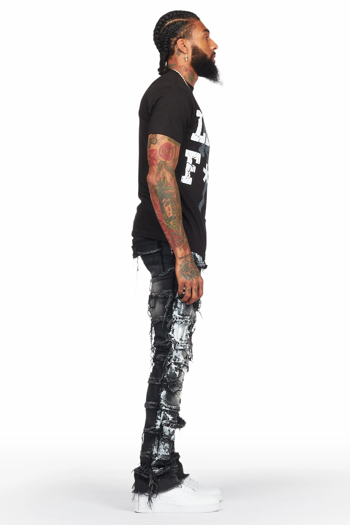 Wasi Black Painter Stacked Flare Jean