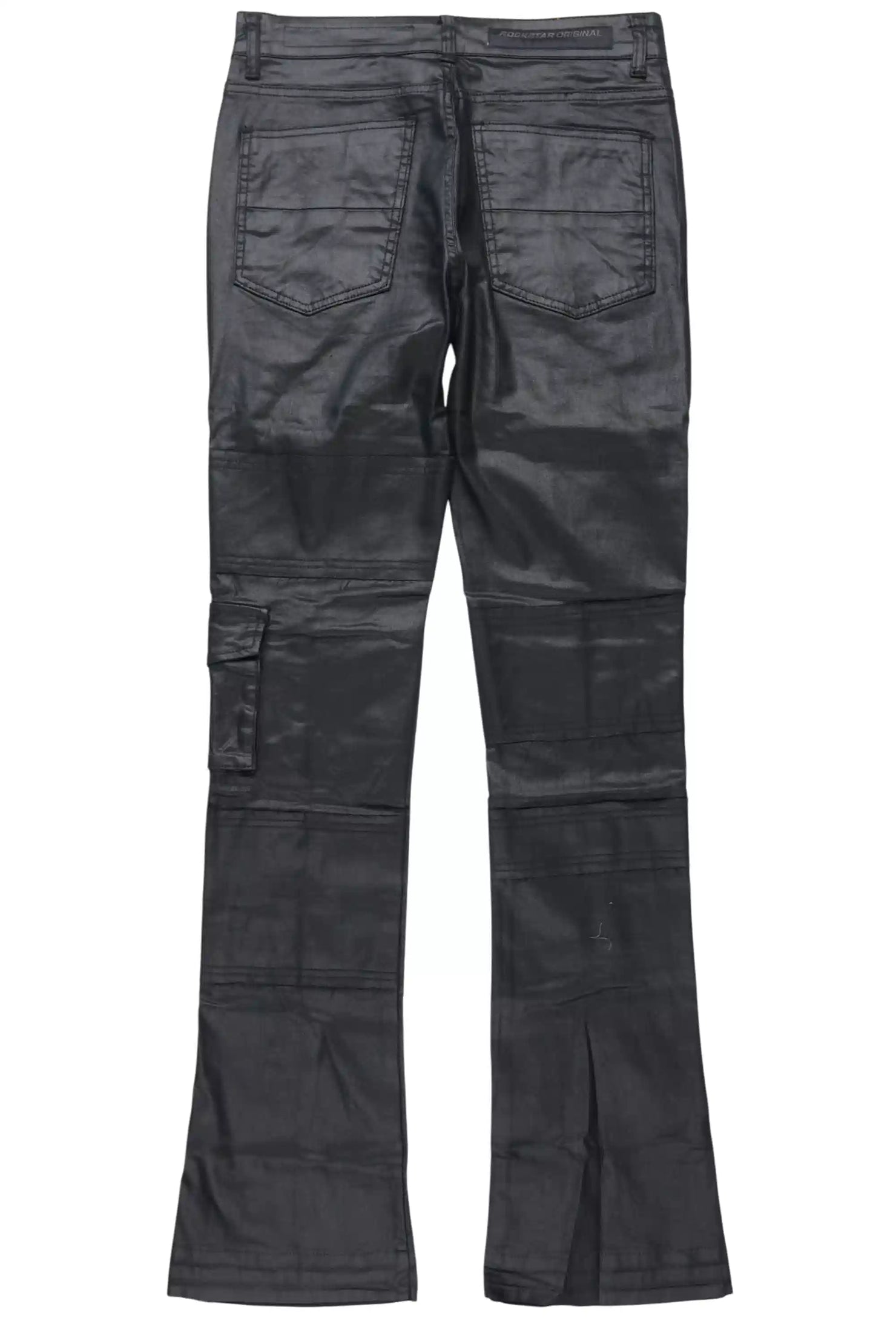Folant Black Stacked Flare Coated Pant