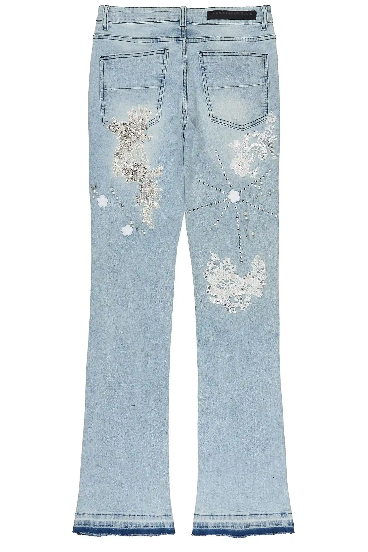 Yezen Light Blue Rhinestone Stacked Fit Jean