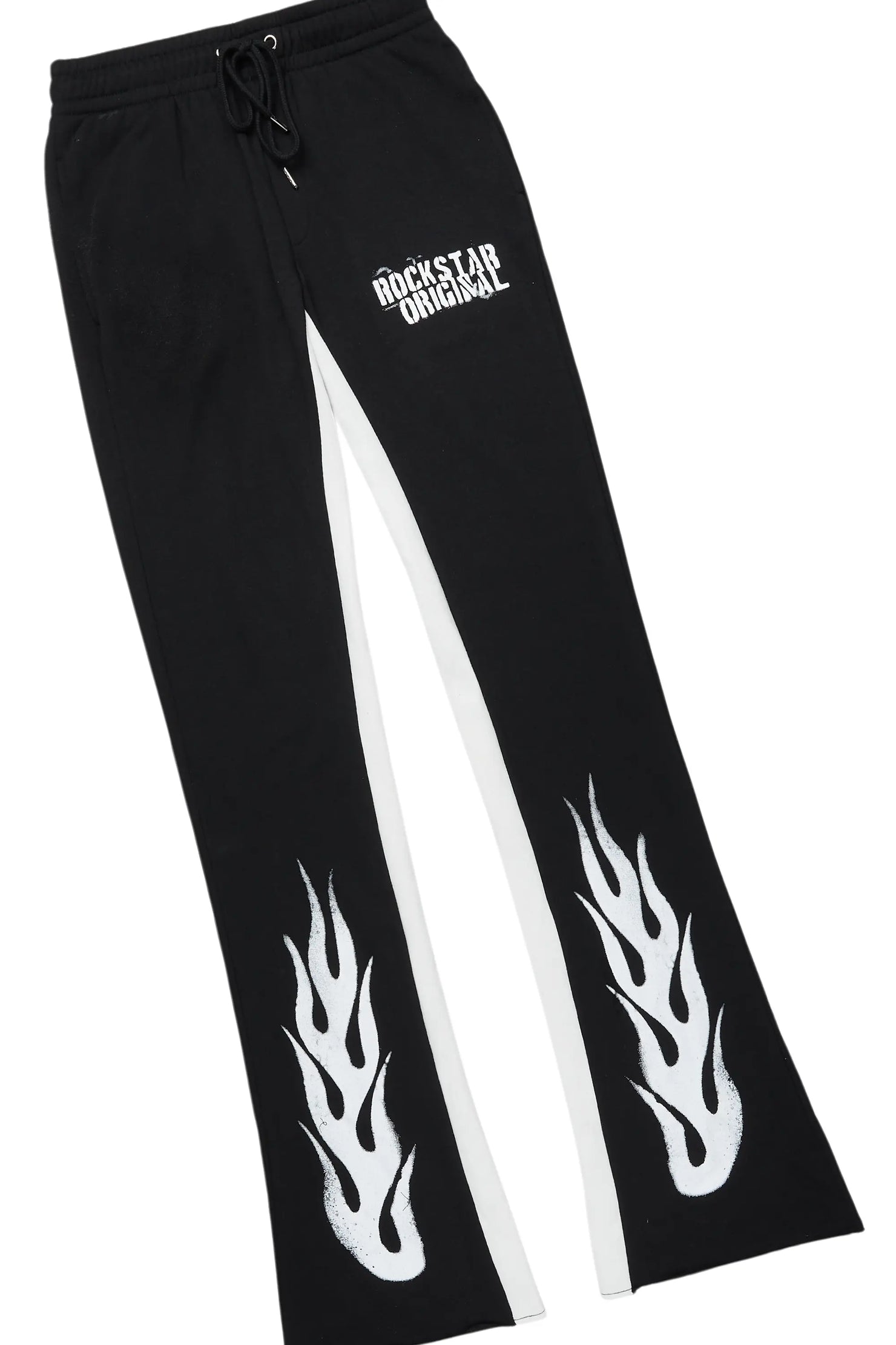 Banyan Black/White Long Sleeve T-Shirt/Stacked Baggy Track Pant Set