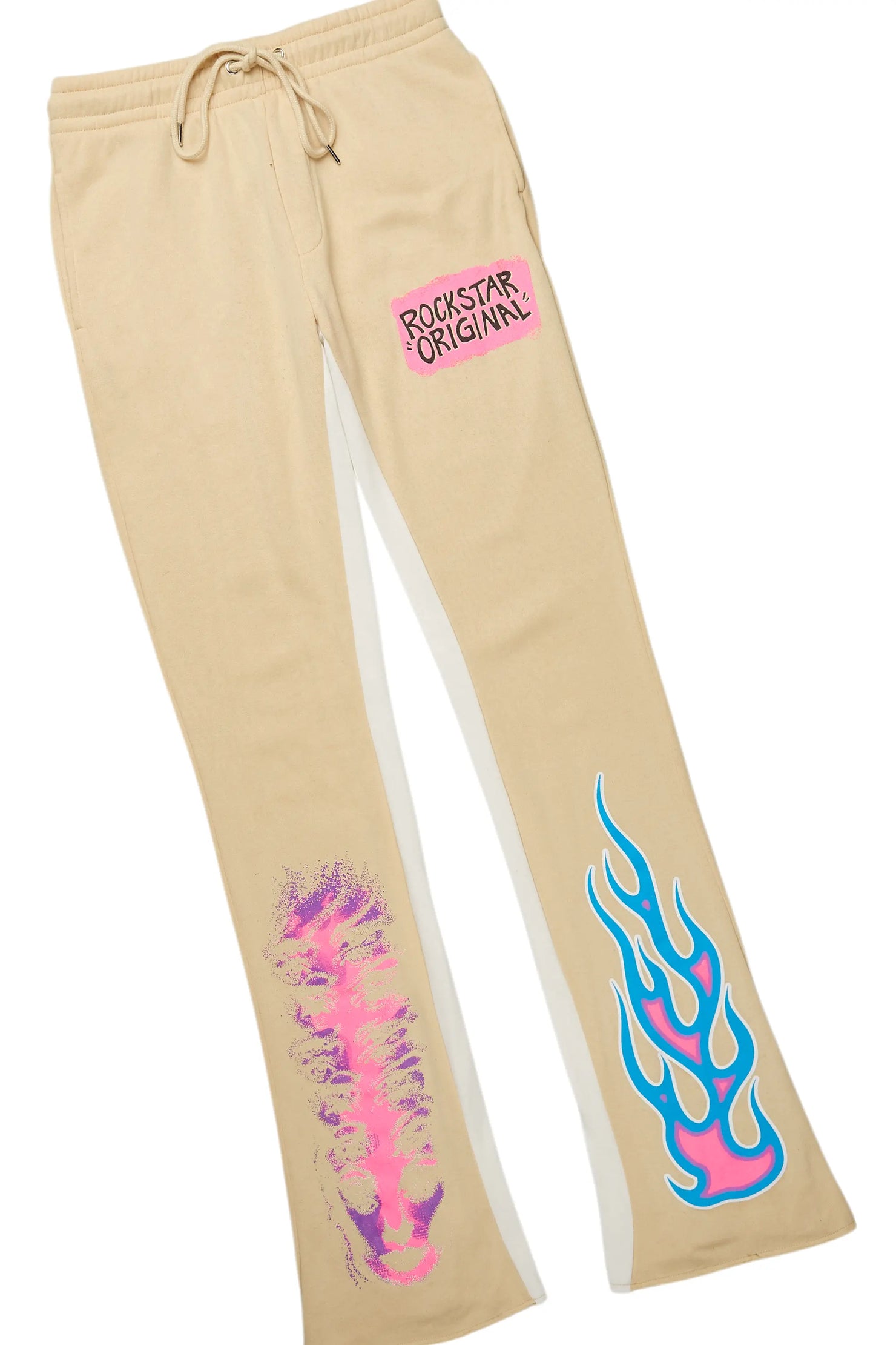 Beno White/Beige T-Shirt/Baggy Stacked Pant Set