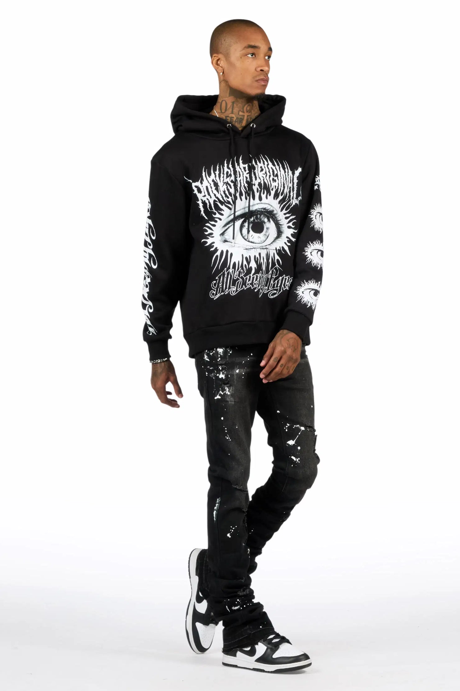 All Seeing Eyes Black/Black Hoodie/Super Stacked Flare Jean Set