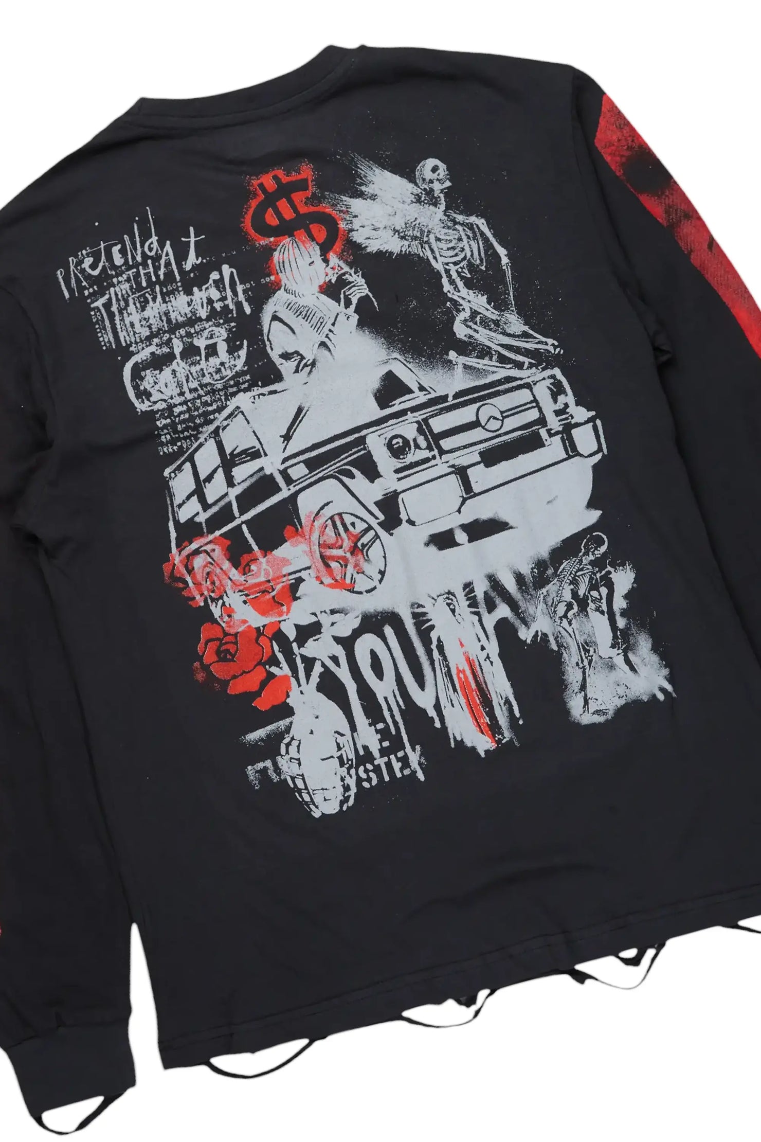 Grill Black Long Sleeve T-Shirt & Petrus Stacked Flare PU Jean Bundle