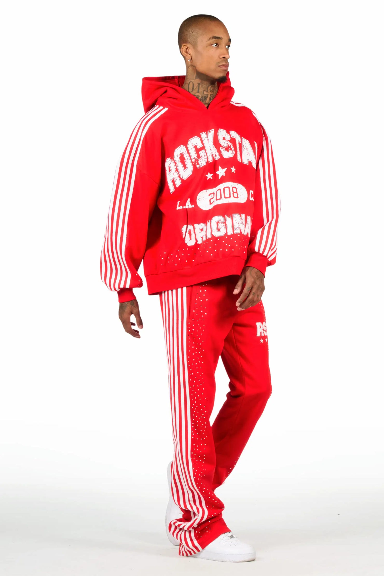 Tylla Red Rhinestone Hoodie/Baggy Pant Track Set