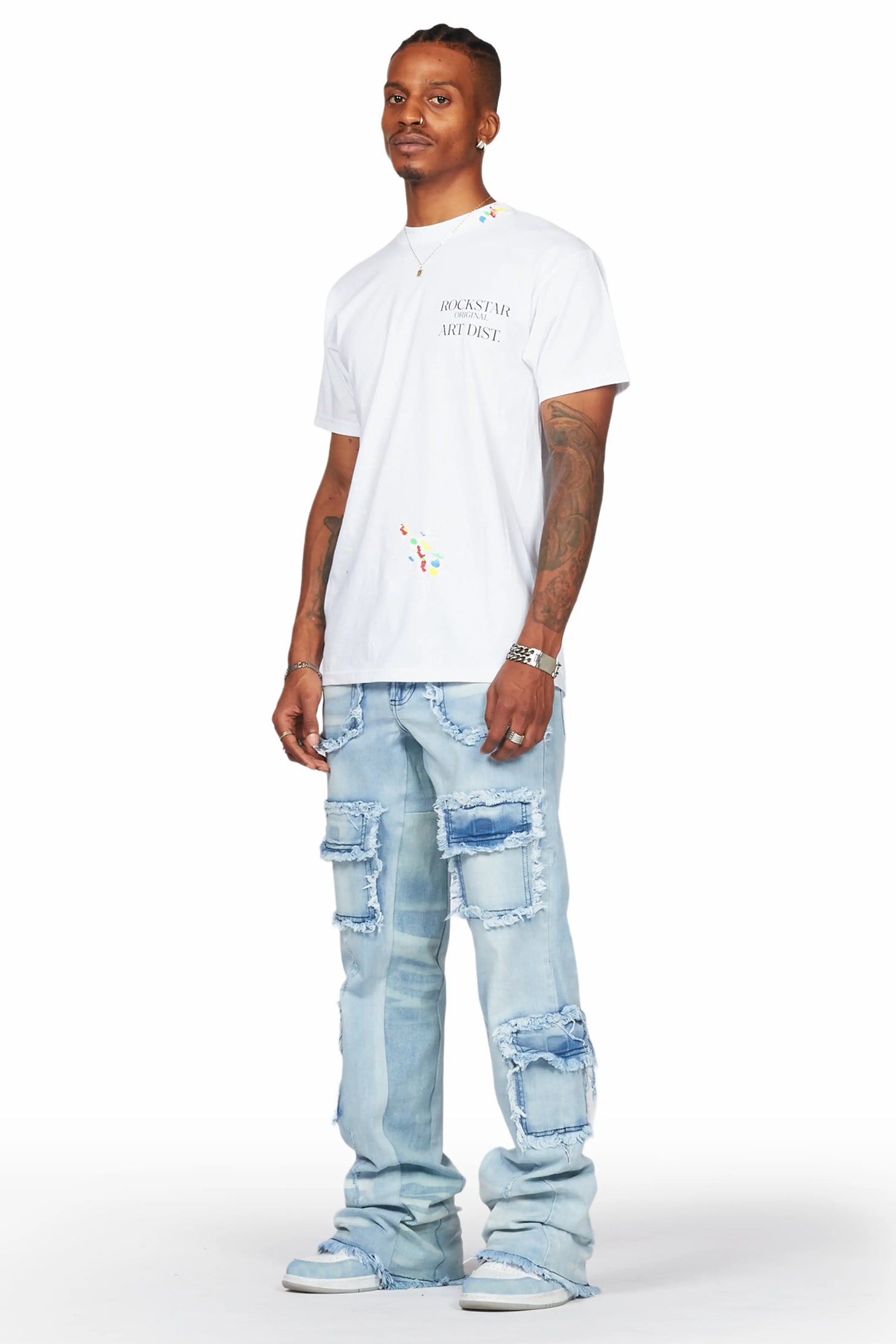Ubba Blue Baggy Cargo Stacked Jean