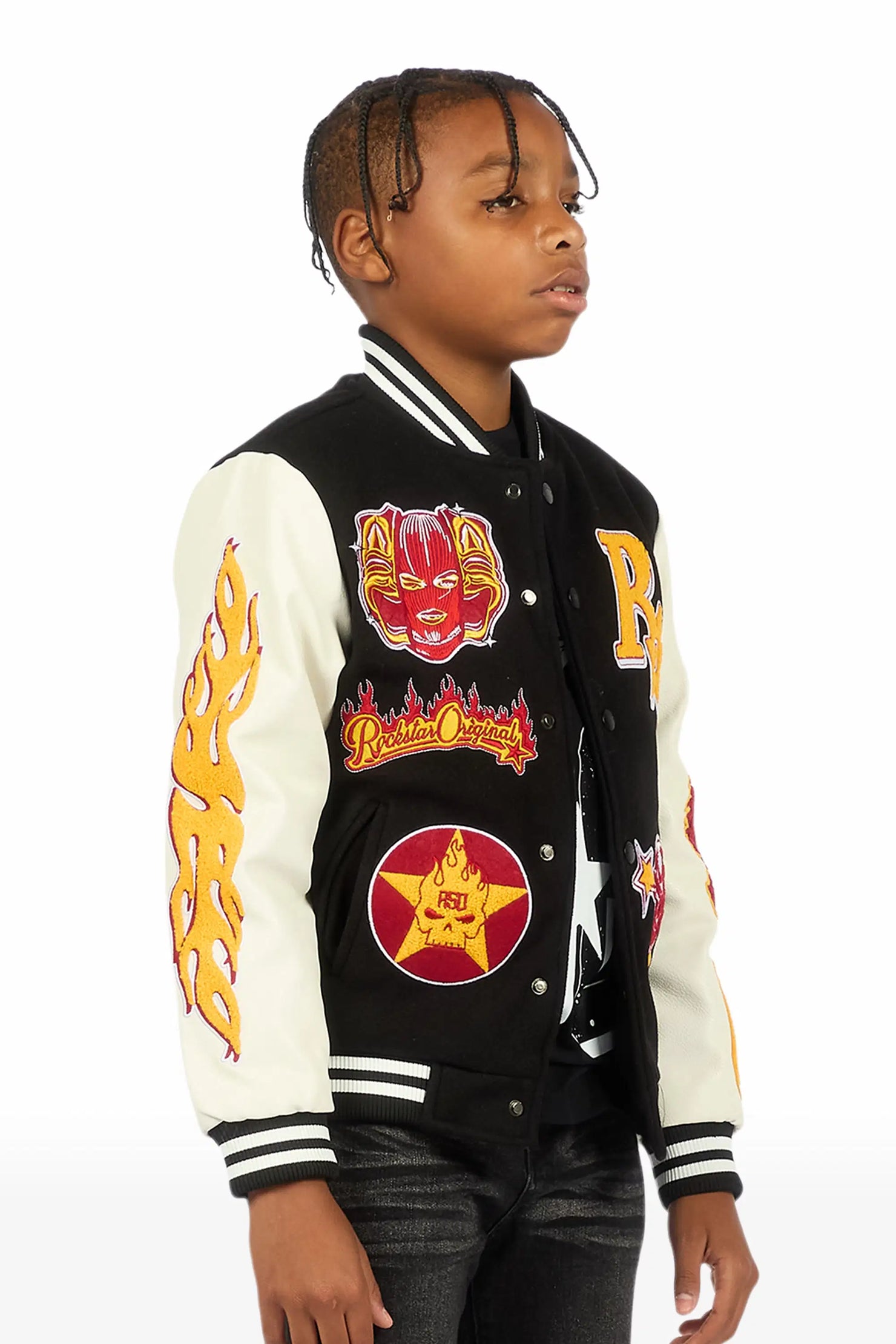Boys Fio 2.0 Black/White Varsity Jacket