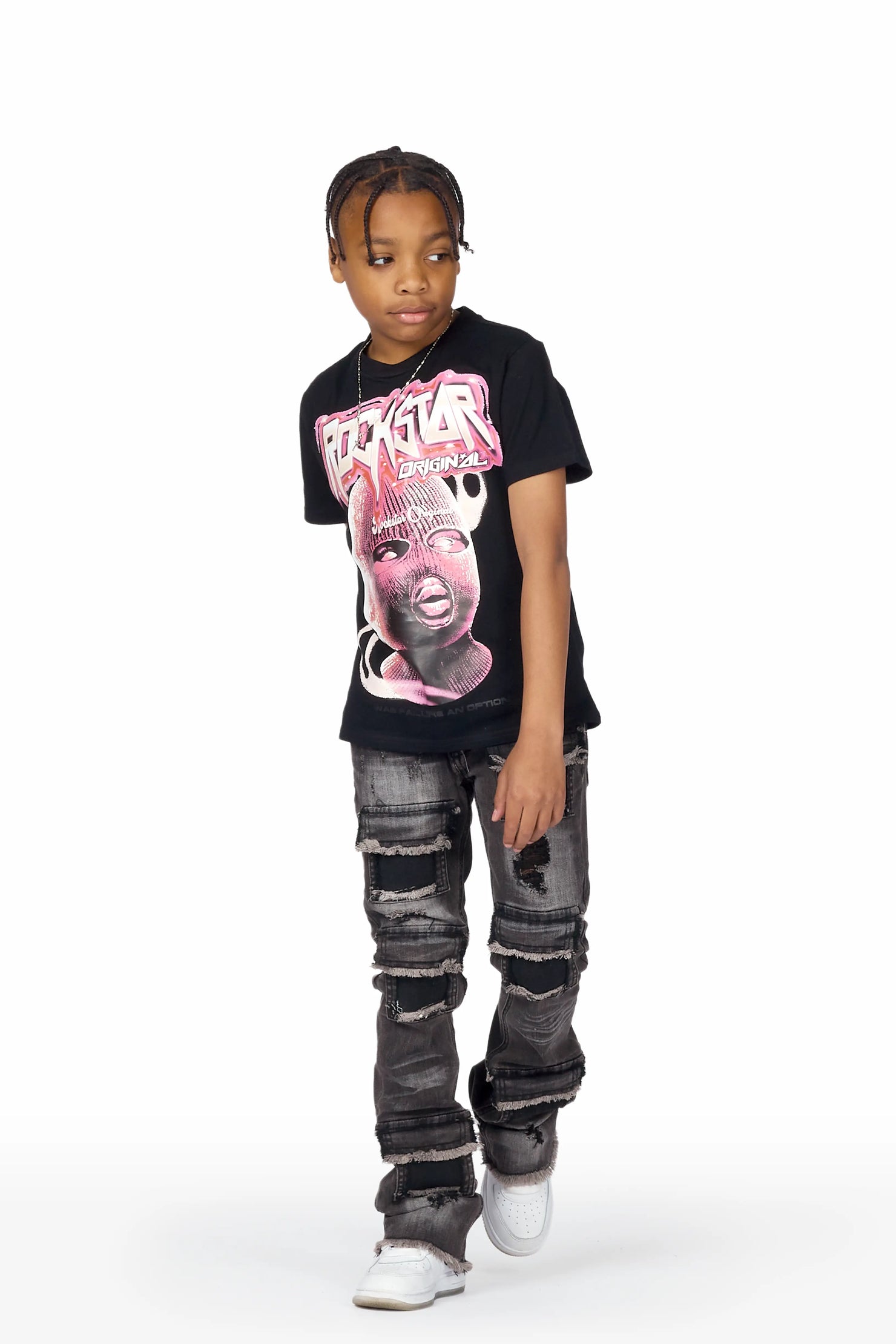 Boys Saburo Black T-Shirt/Super Stacked Flare Jean