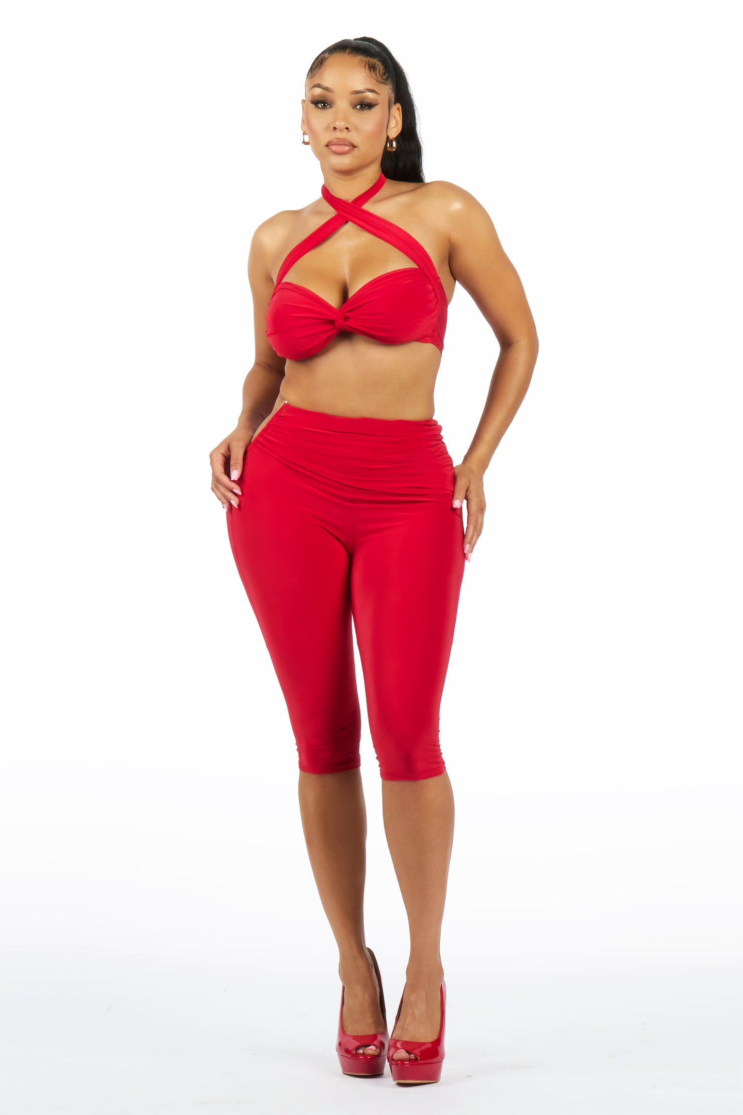 Pedal-Up Red Matching Capri Set