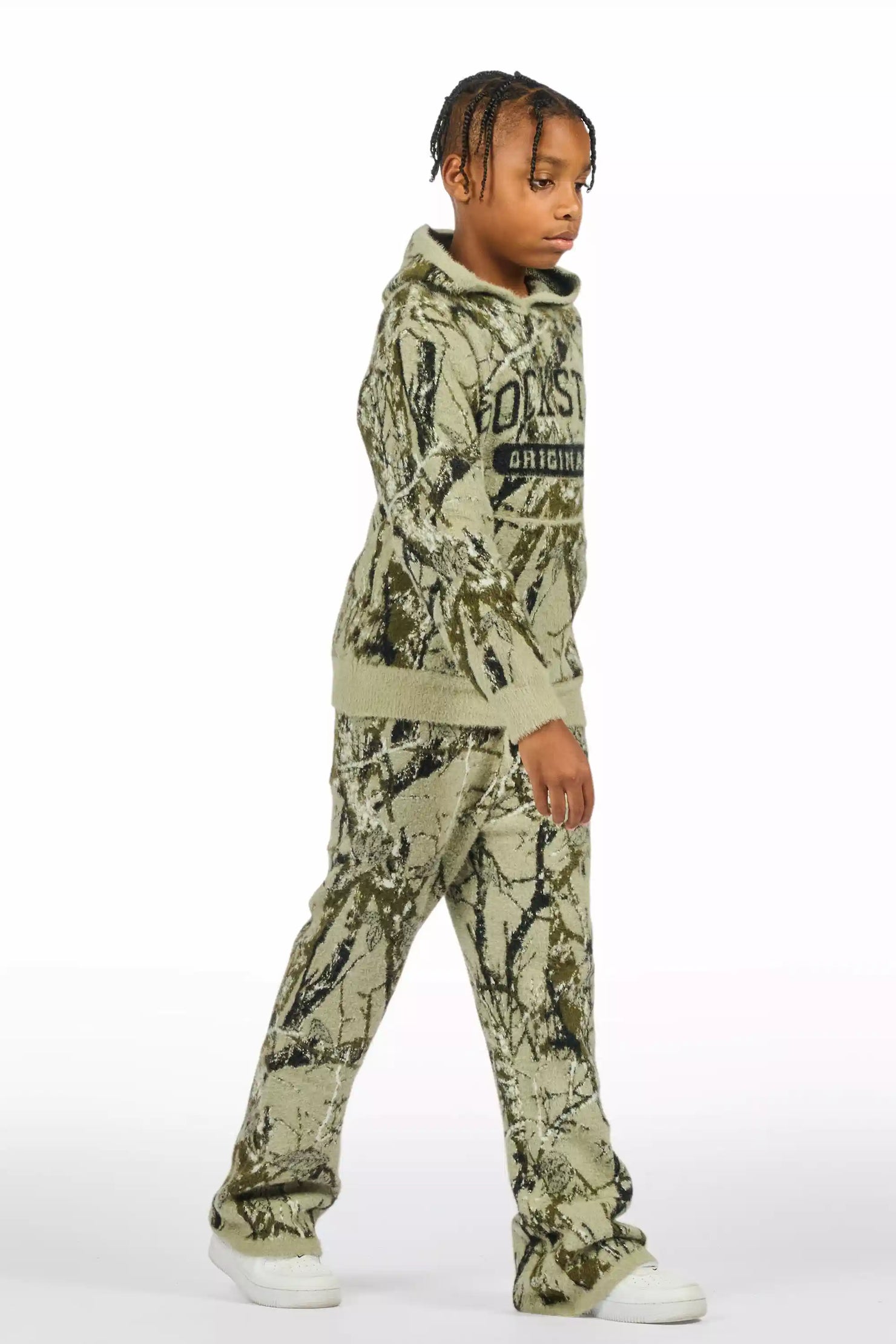 Boys Member Tree Camo Stacked Flare Knitted Mohair Track Set