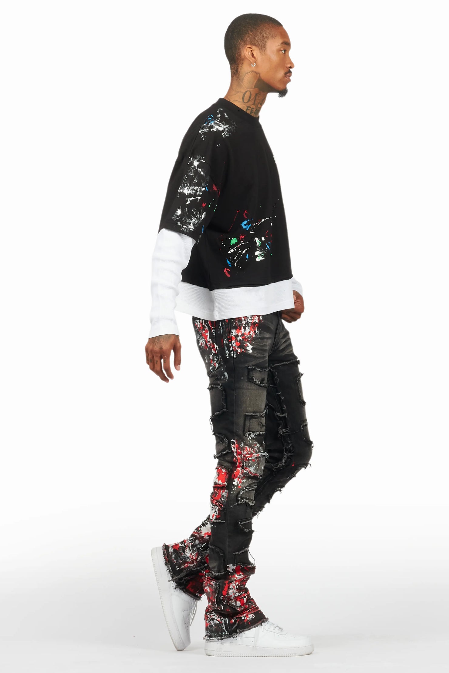 Kodak Grey/Red Painter Stacked Flare Fringe Jean