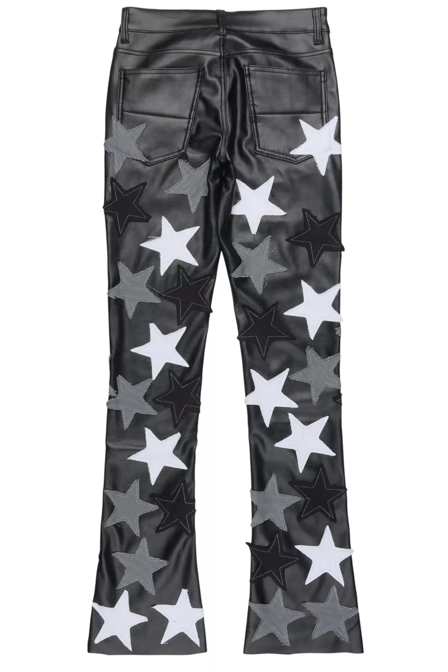 Starlane Black Stacked Flare PU Pants