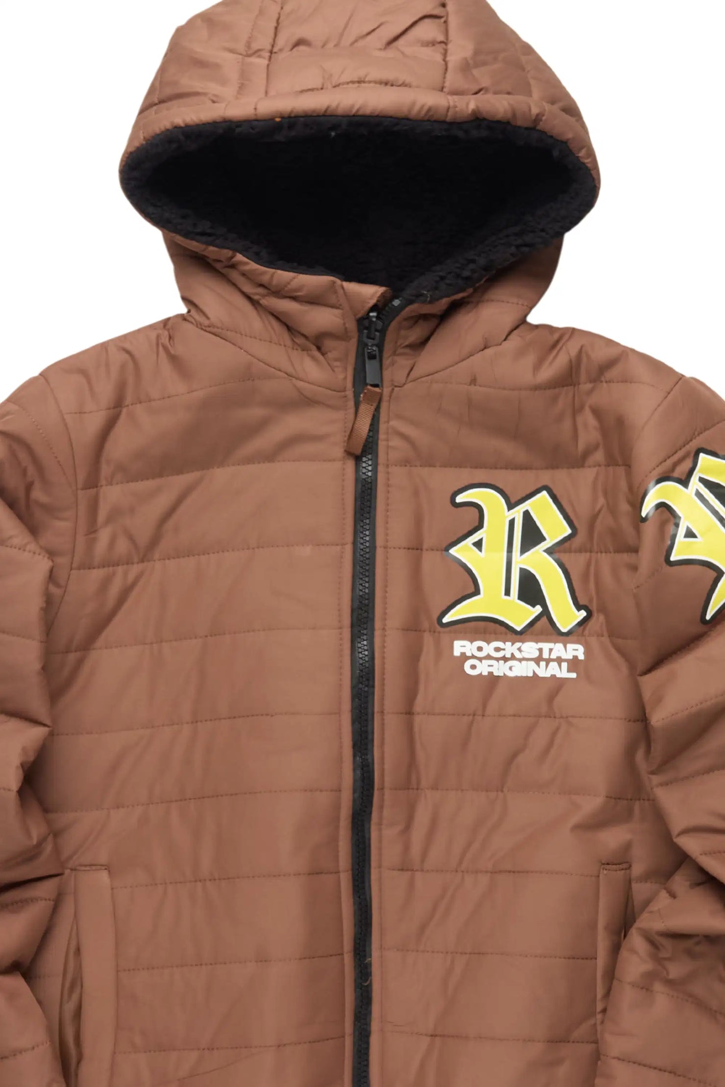 Boys Daegan Brown/Black Reversible Fur Puffer Jacket