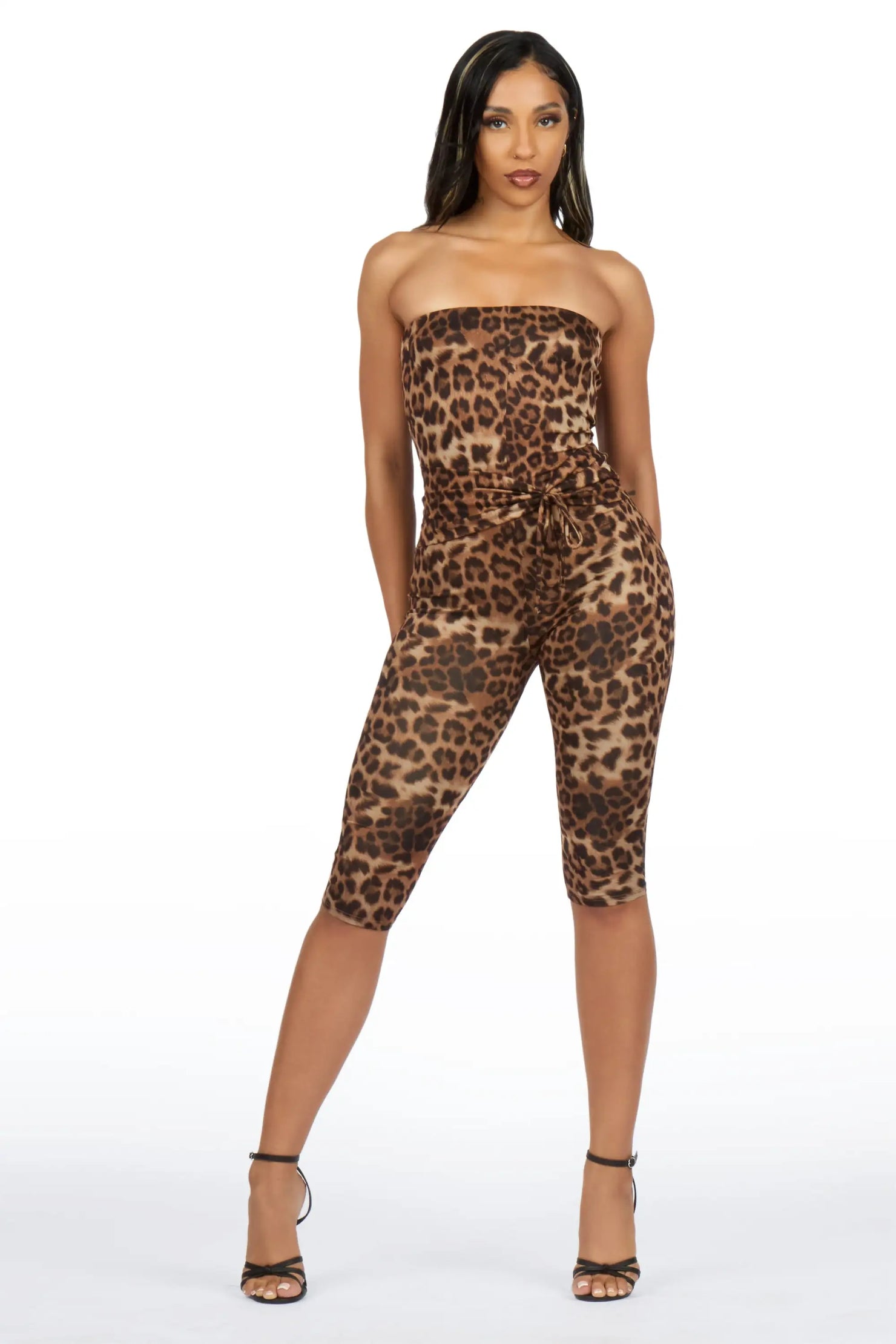 From-Fit Leopard Strapless Capri Jumpsuit