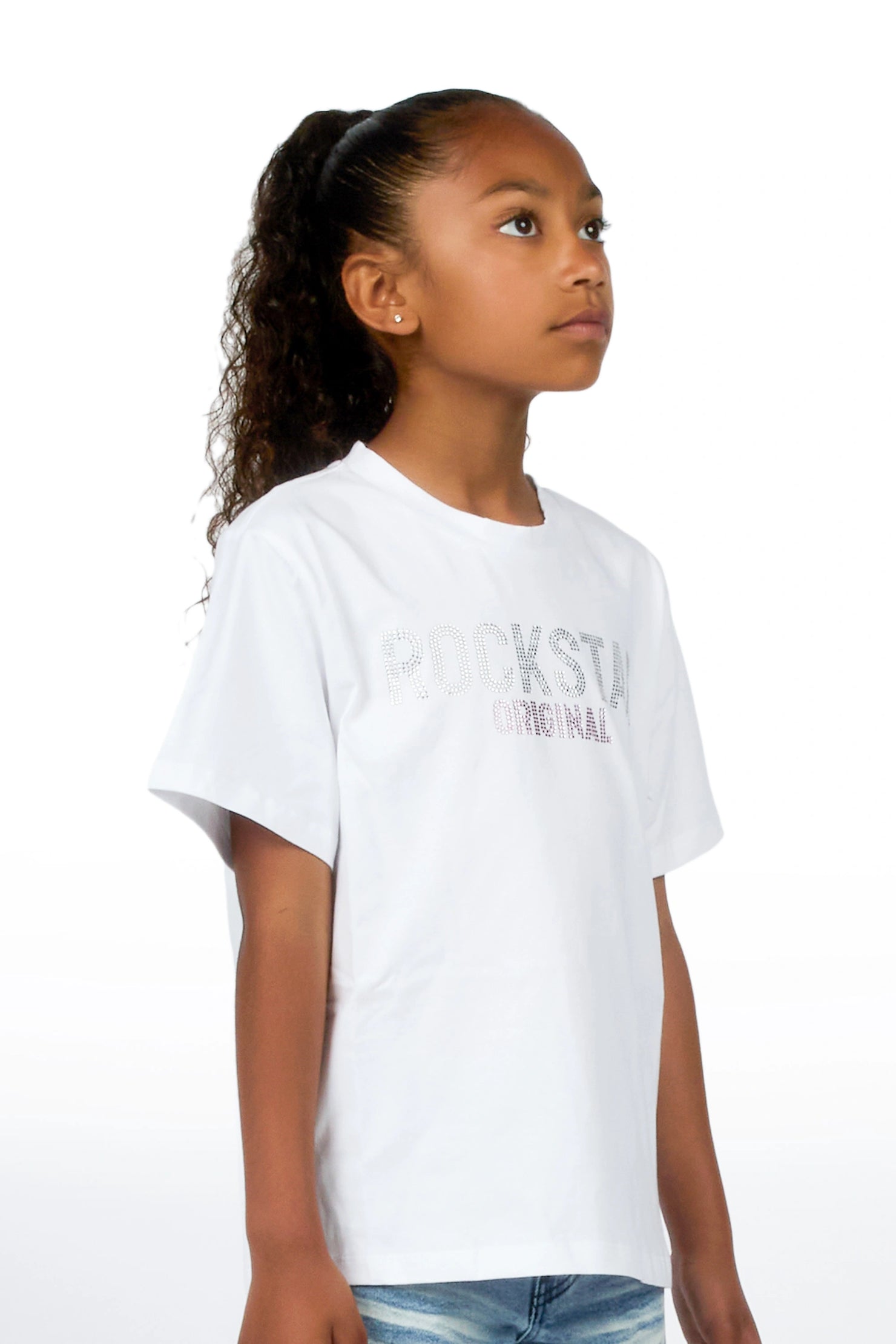 Girls Erikka White Rhinestone Baby Tee
