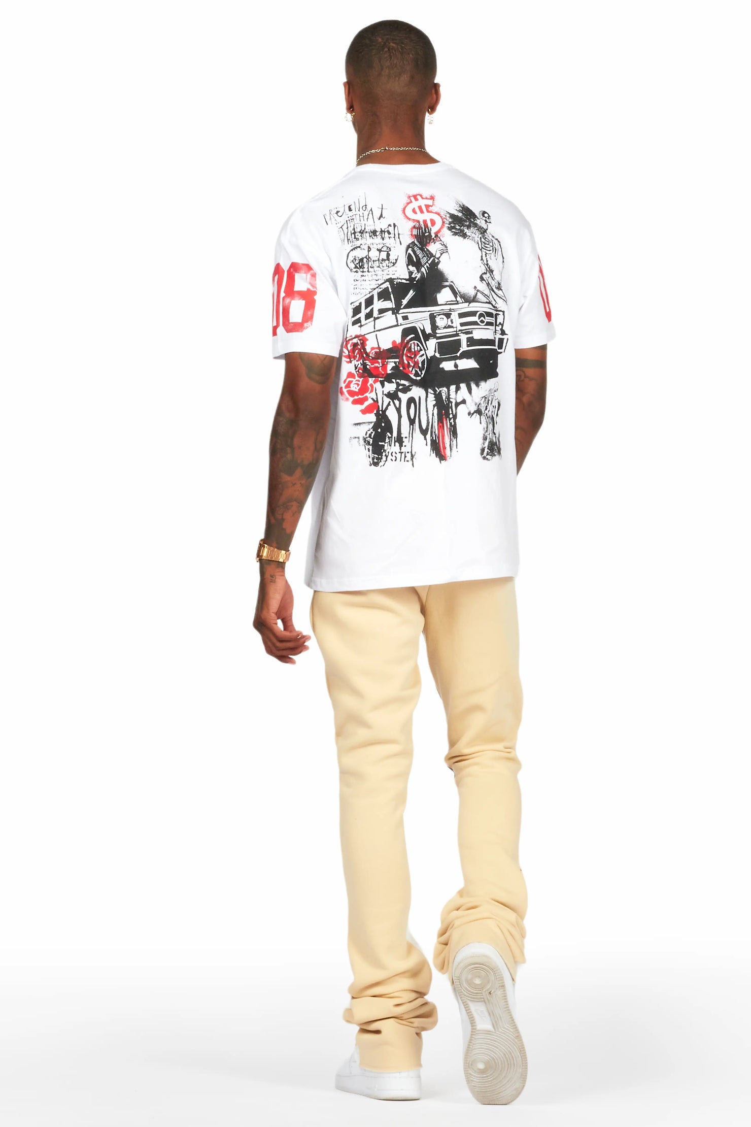 Grill White/Beige Oversized T-Shirt/Super Stacked Track Set