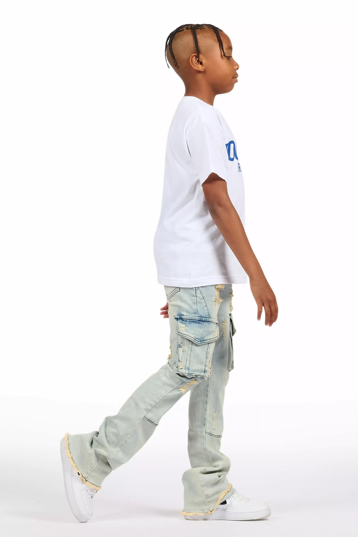 Boys Adalee Blue Slim Stacked Flare Cargo Jean