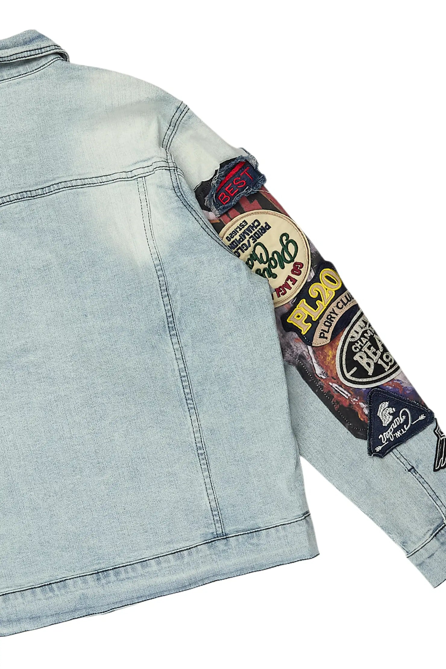 Espan Light Blue Denim Jacket/Stacked Flare Jean Set