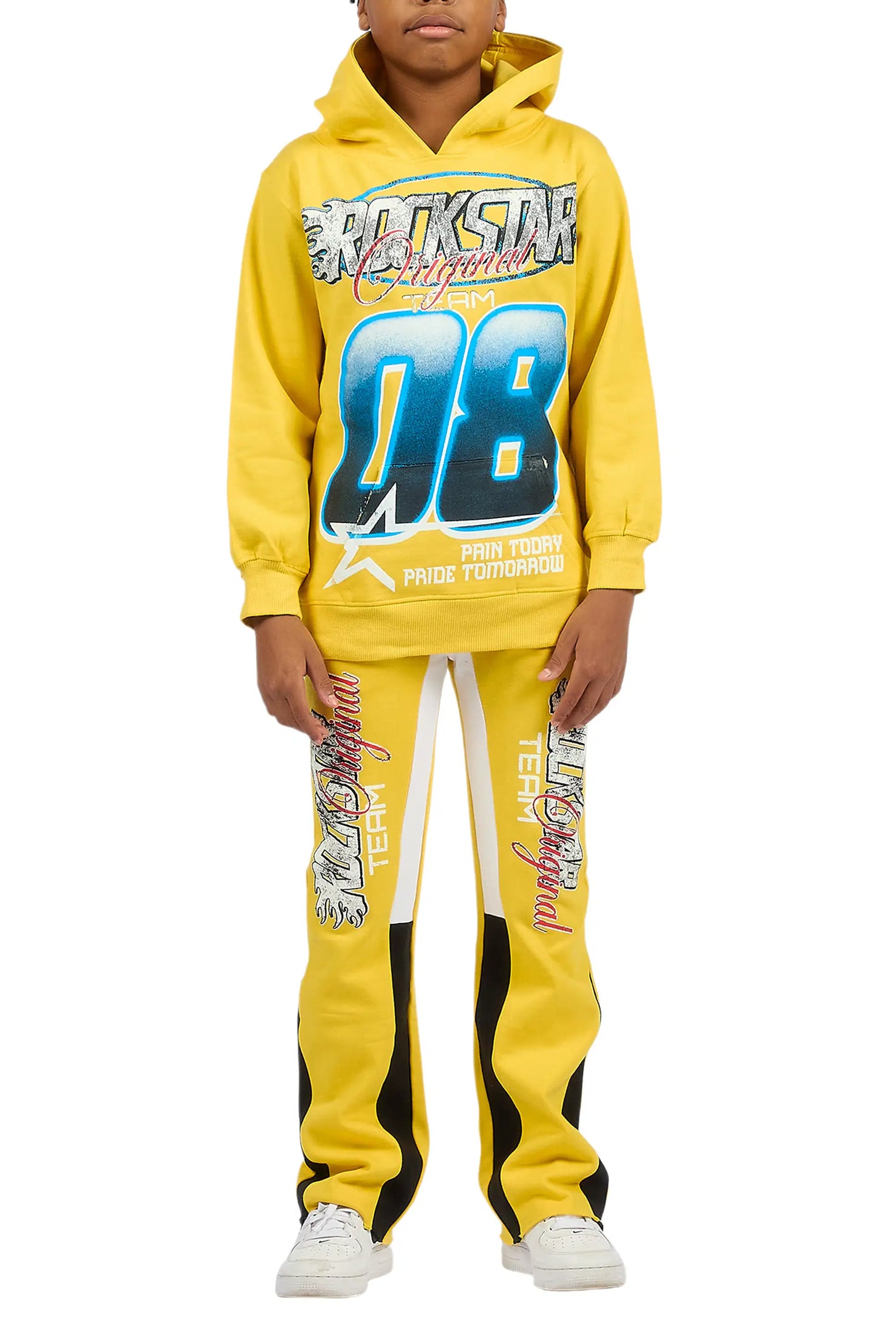 Boys Ryker Yellow Hoodie/Stacked Flare Track Set