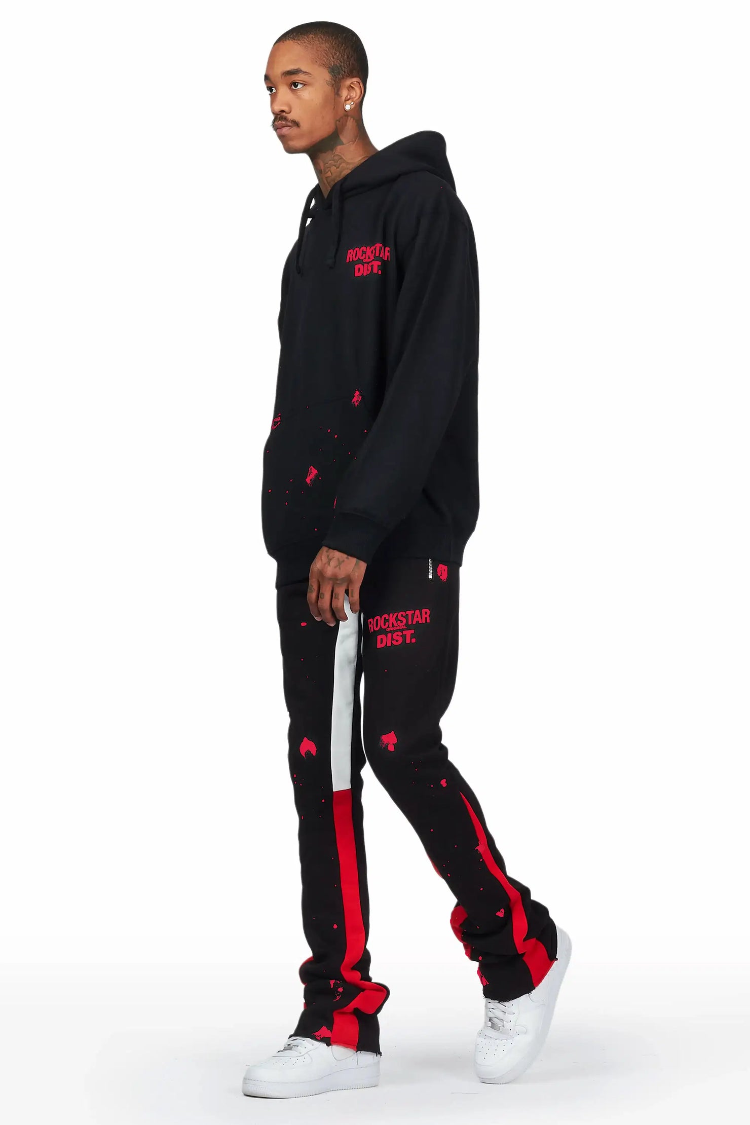 Raffer Black/Red Hoodie/Stacked Flare Pant Set