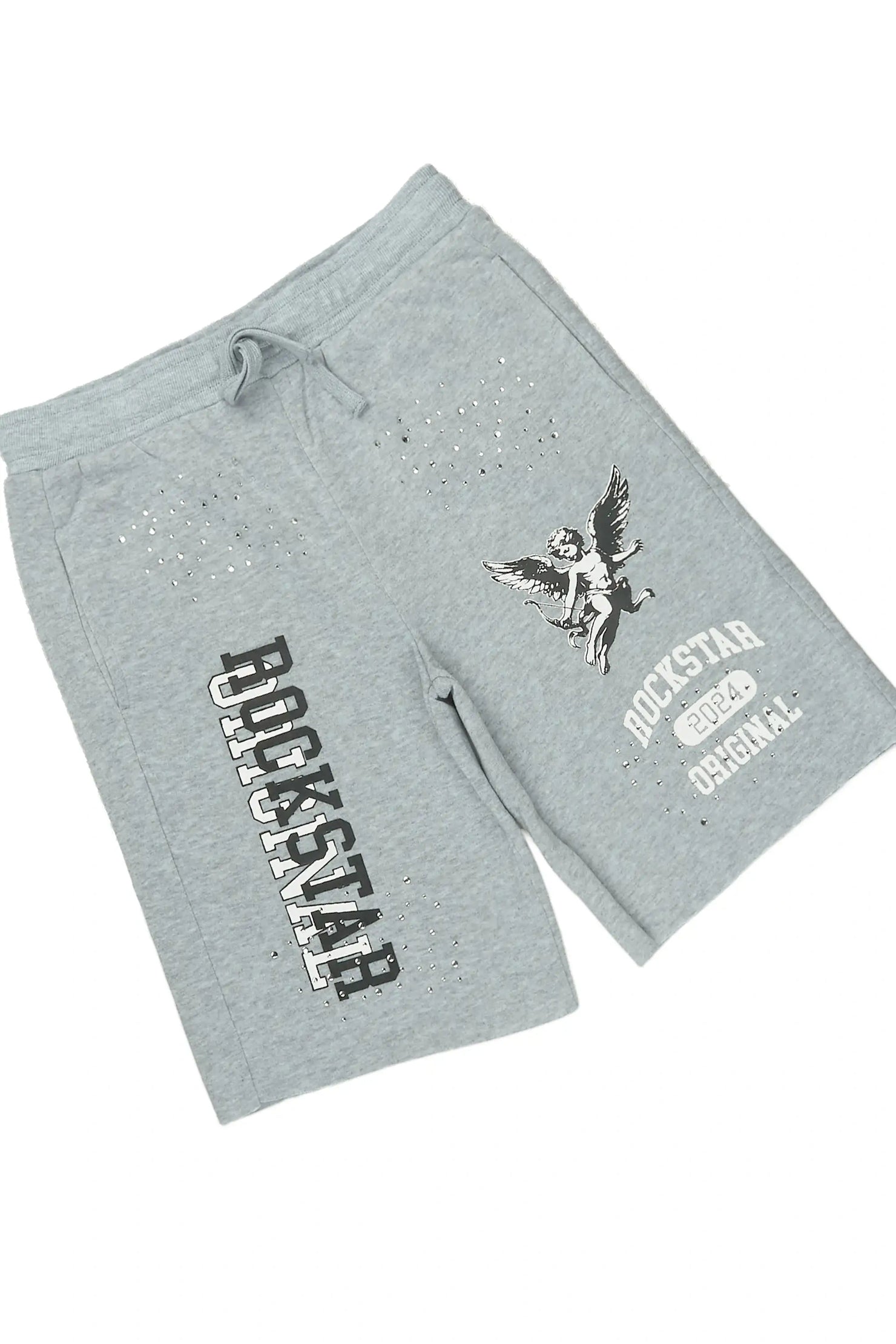 Boys Gutta Grey Rhinestone Boxy T-Shirt/Short Set