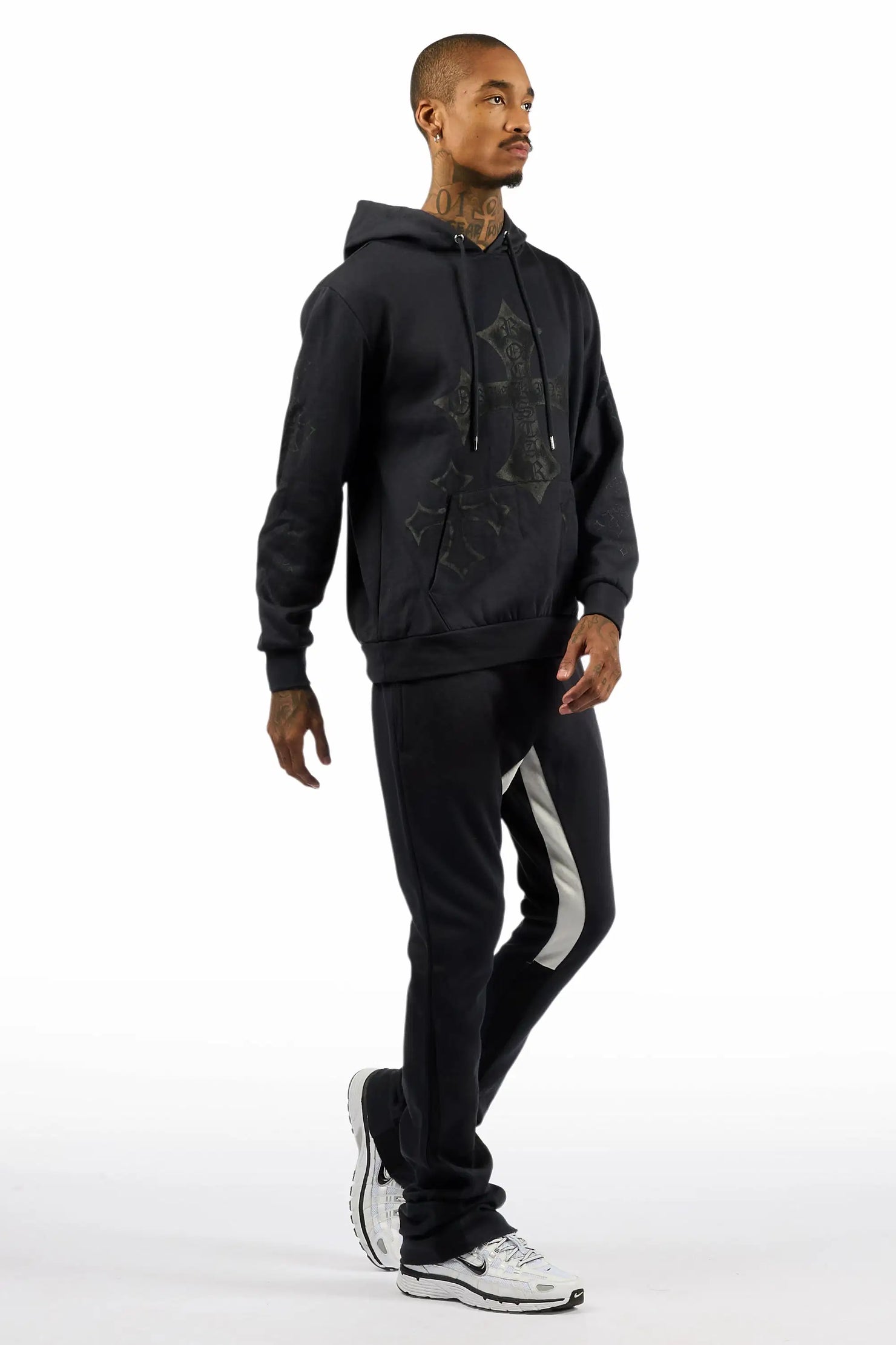 Marzion Navy/Black Hoodie/Stacked Flare Track Set