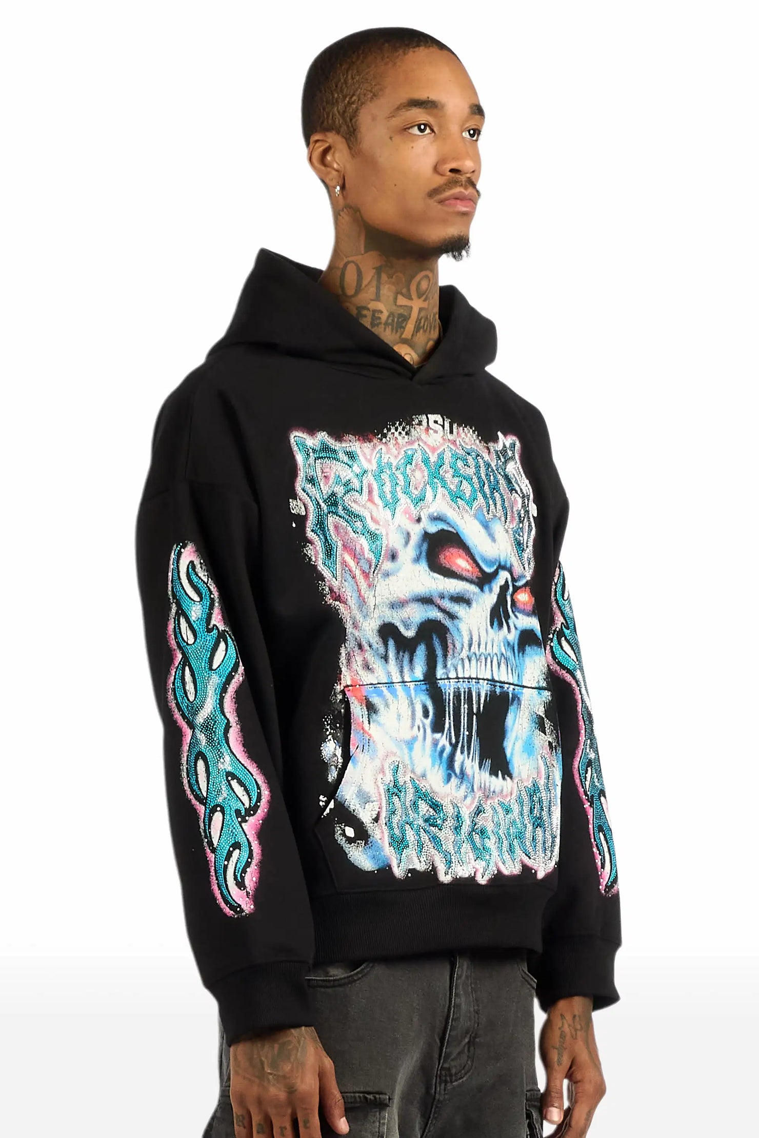 Zhane Black Rhinestone Oversized Hoodie