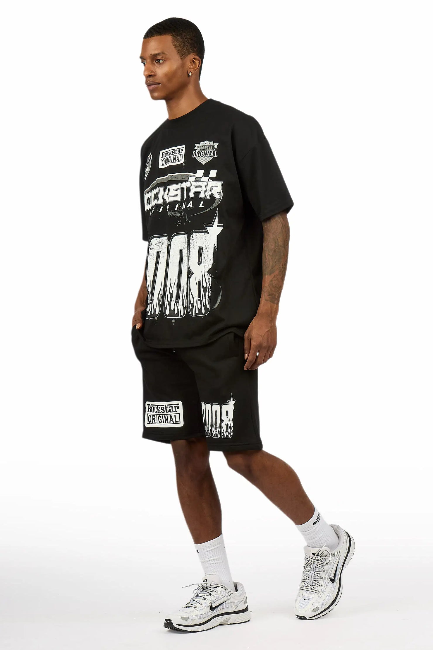 Amos Black/White Graphic T-Shirt Short Set
