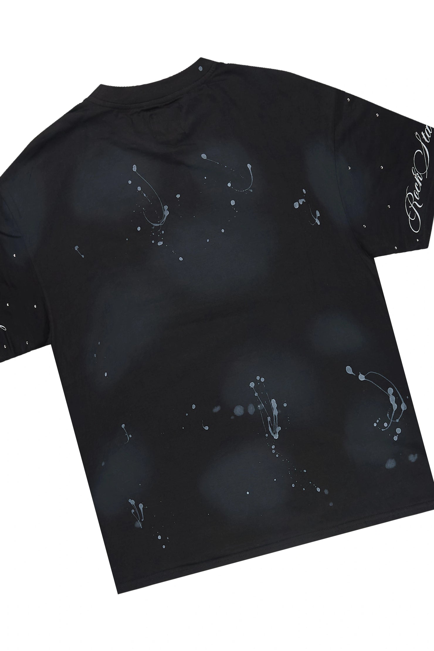 Dripped Black Rhinestone T-Shirt/Short Set