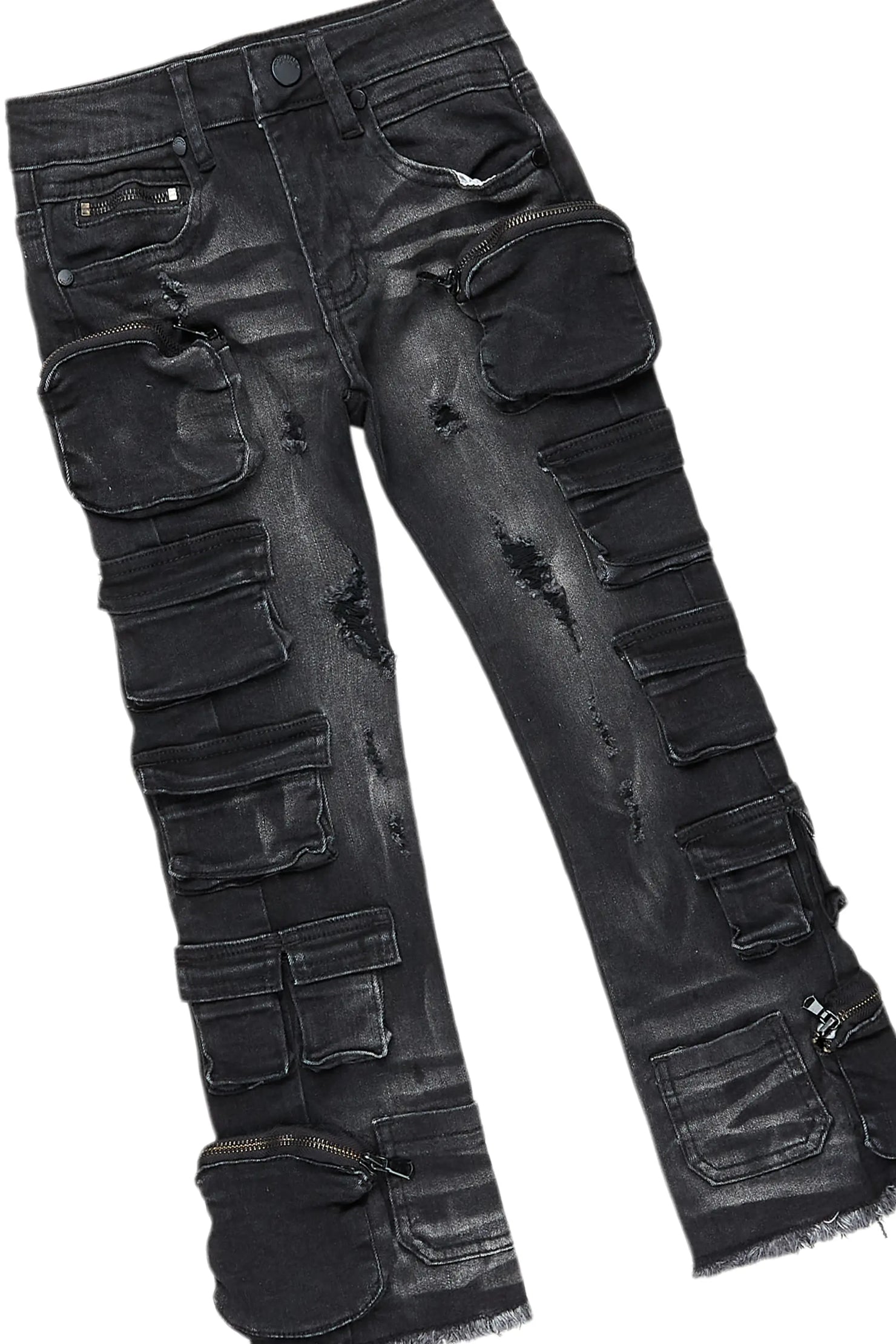 Boys Root Vintage Black Hoodie/Cargo Stack Flare Jean Set