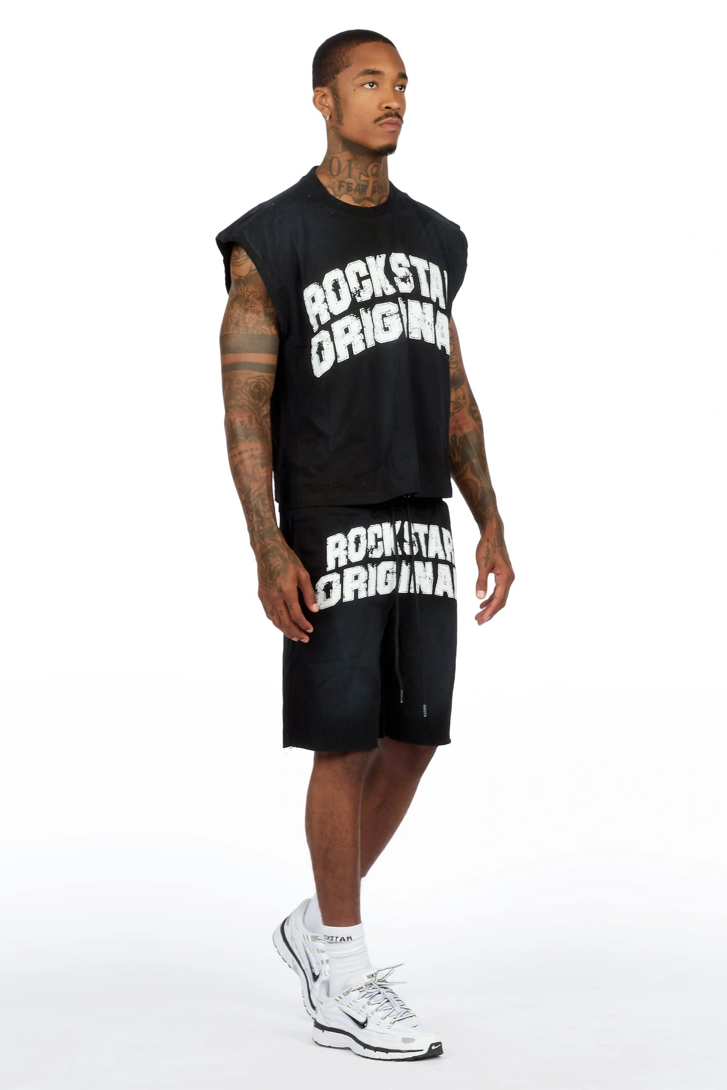 Tumo Black Cut Sleeve Crop Boxy Tee Short Set