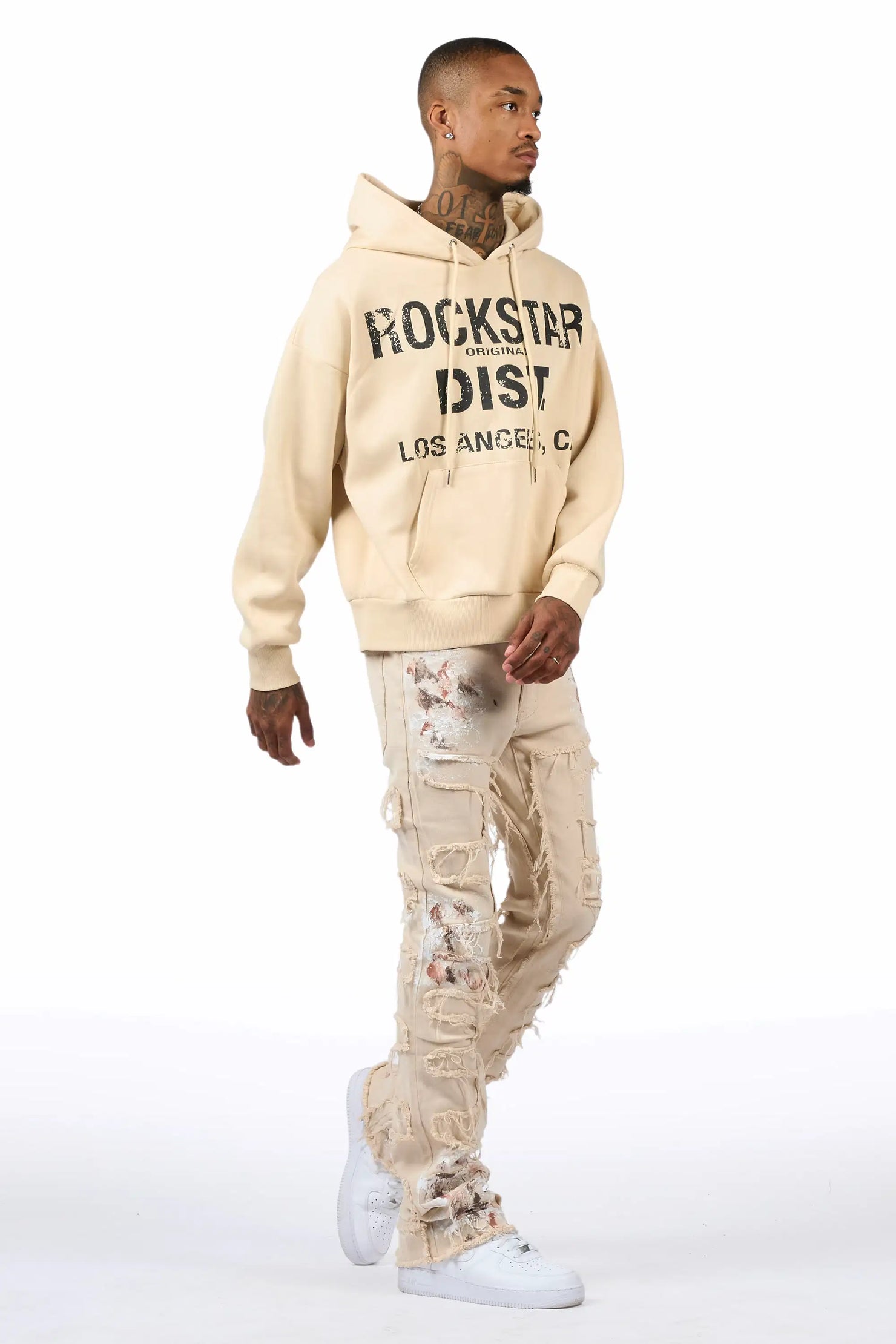Saxon Beige/Beige Hoodie/Stacked Flare Jean Set